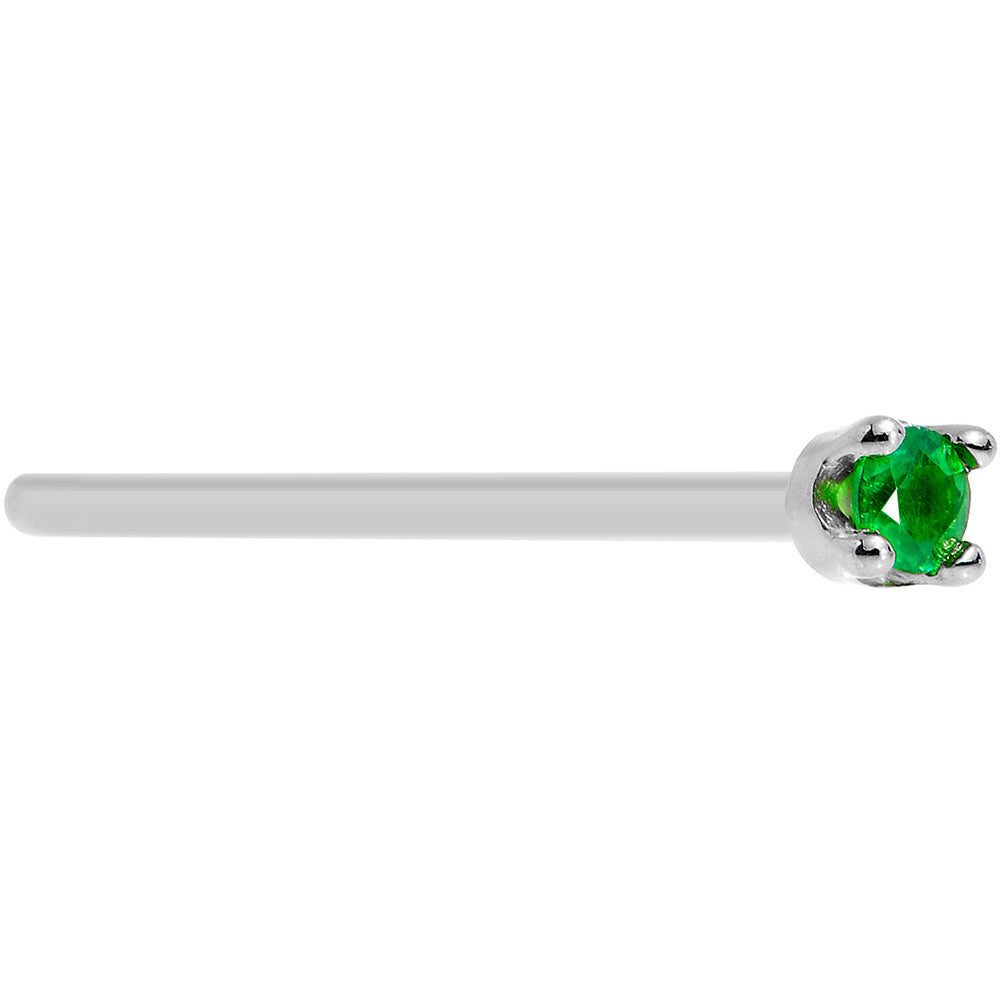 Solid 14K White Gold 1.5mm Genuine Emerald Nose Ring