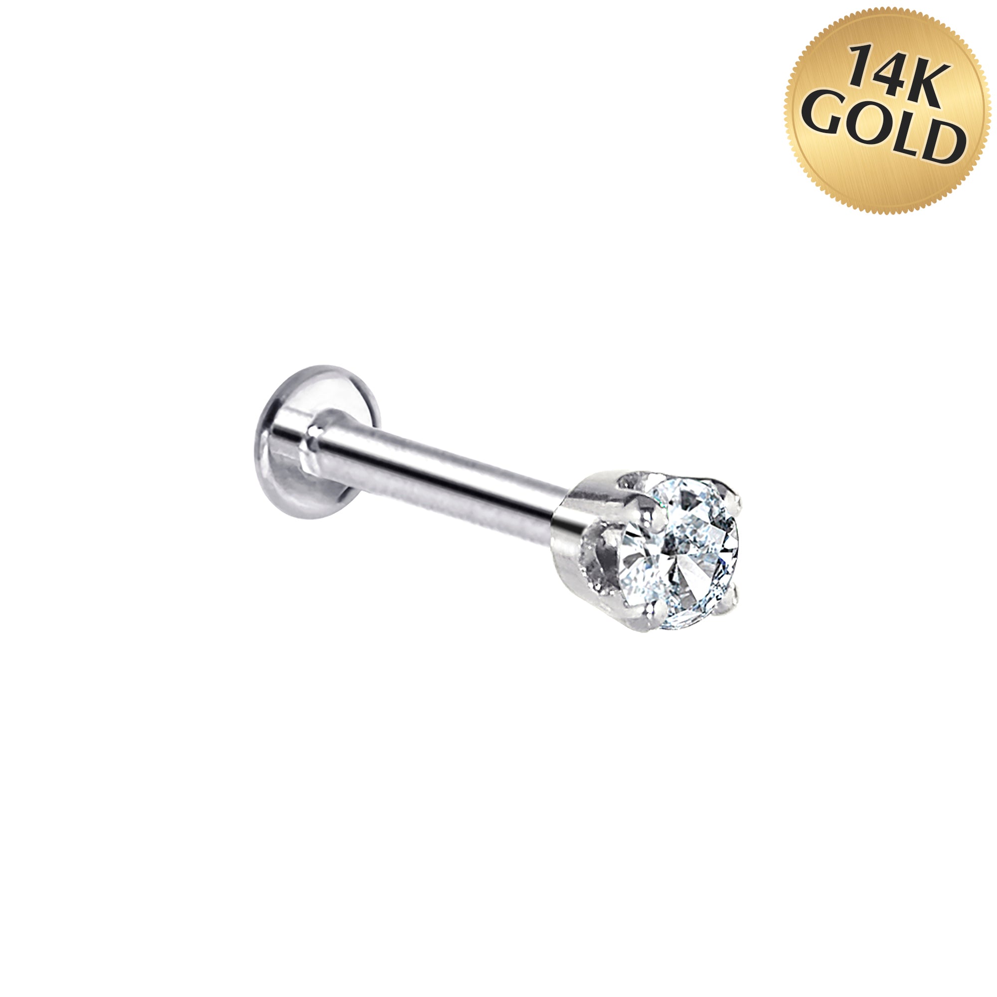 16 Gauge Solid 14KT White Gold 3mm Cubic Zirconia Tragus Earring Stud