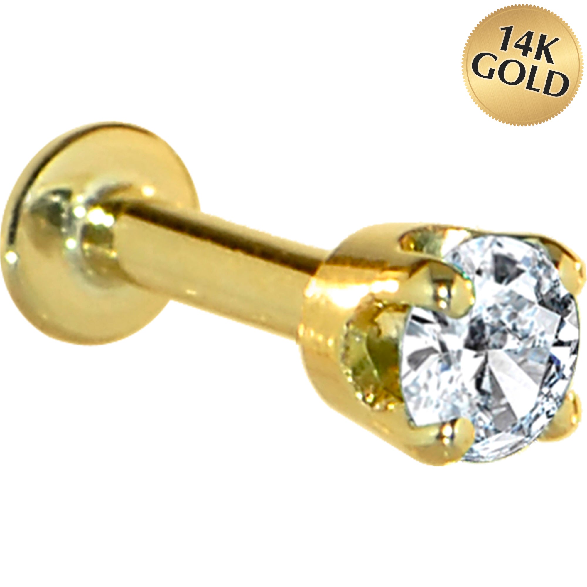16G Solid 14K Yellow Gold 3mm Cubic Zirconia Tragus Earring Stud