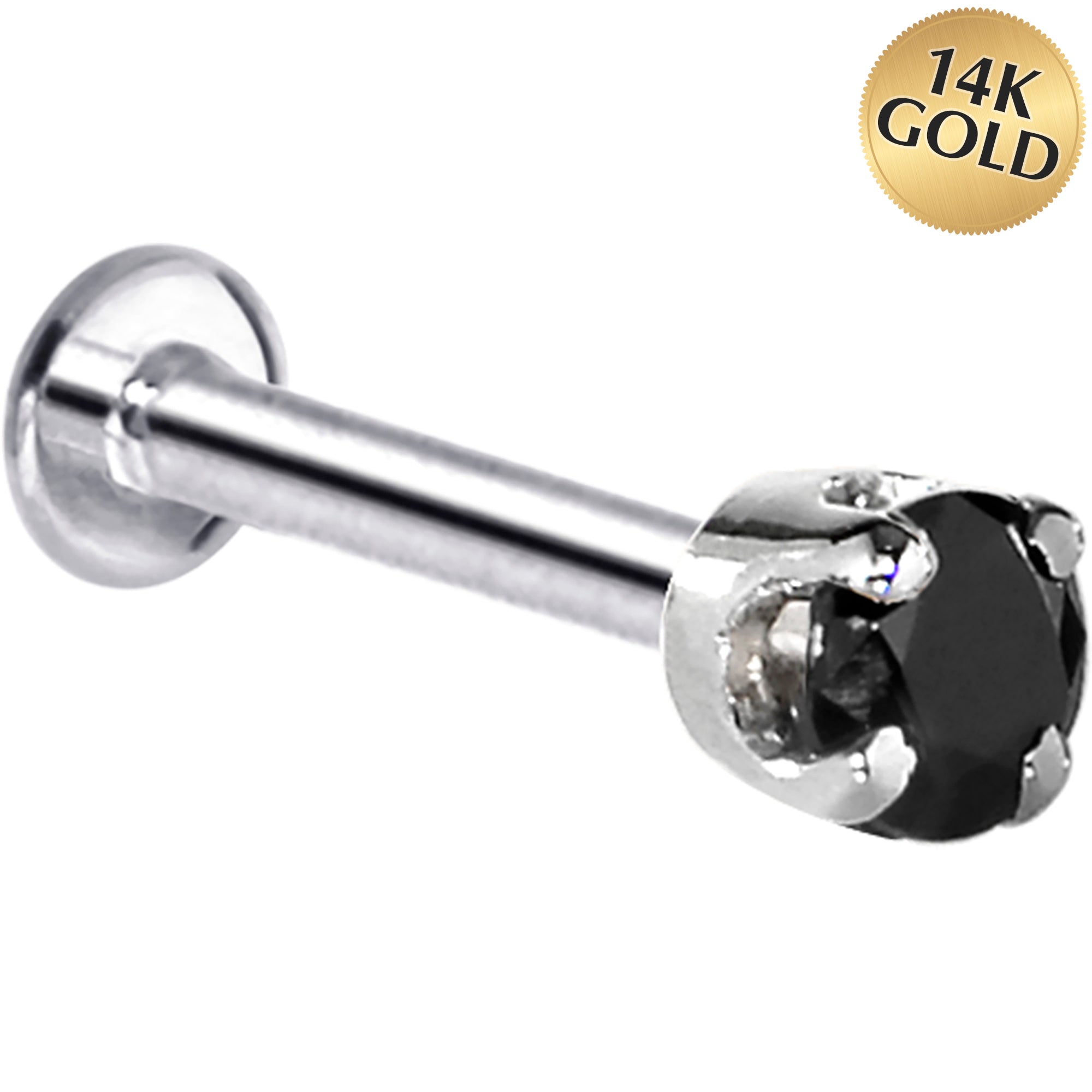 16G Solid 14K White Gold 3mm Black Cubic Zirconia Tragus Earring Stud