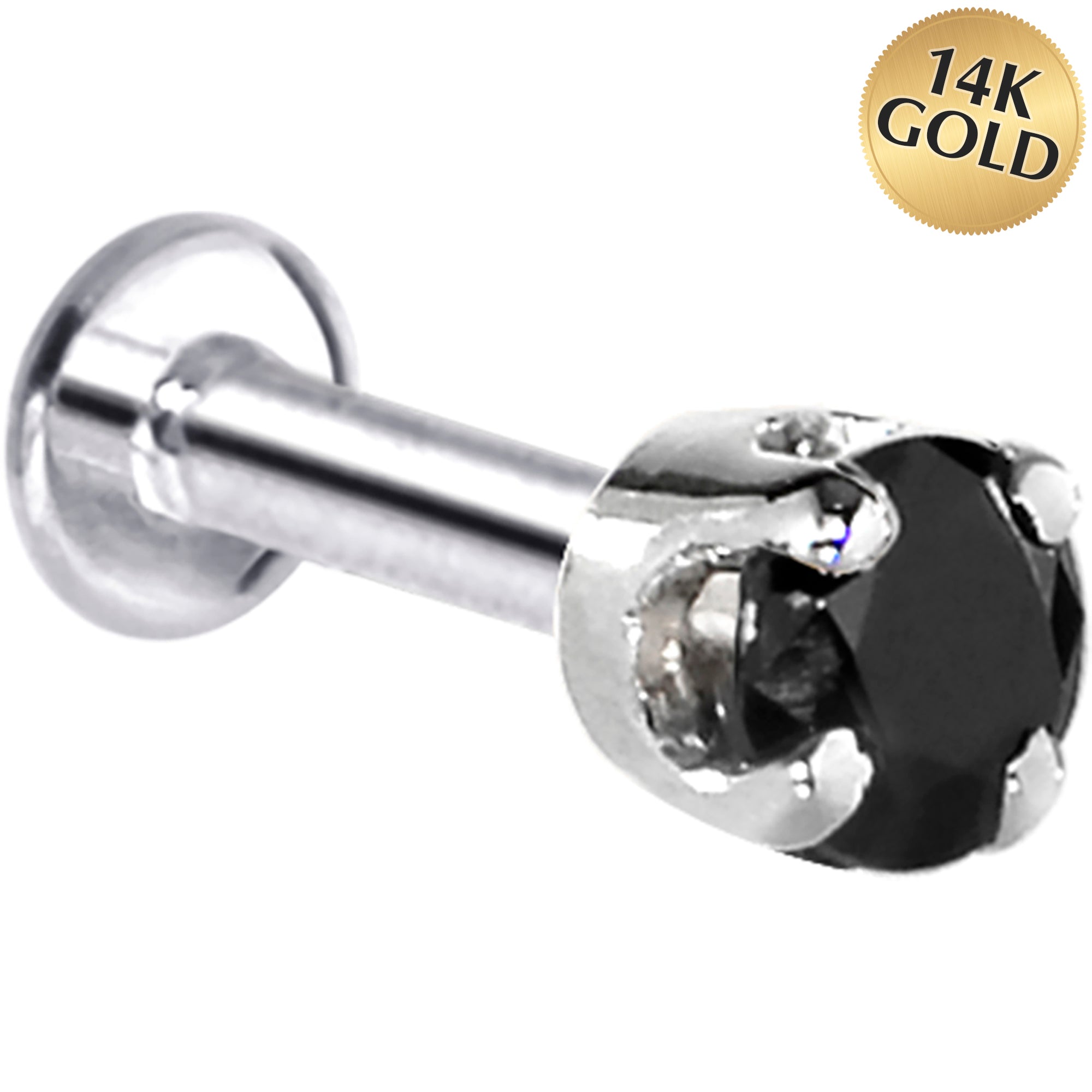 16G Solid 14K White Gold 3mm Black Cubic Zirconia Tragus Earring Stud