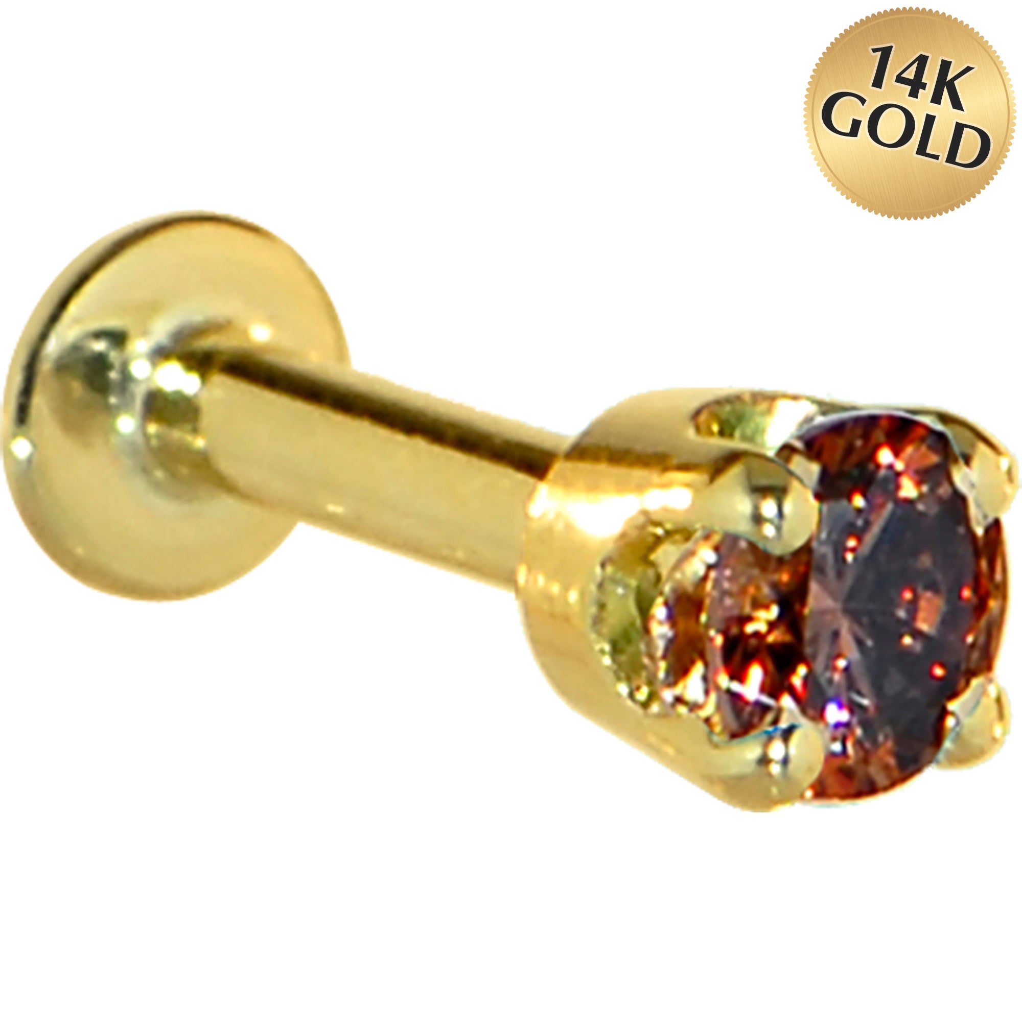 16 Gauge Solid 14KT Yellow Gold 3mm Brown Cubic Zirconia Tragus Earring Stud