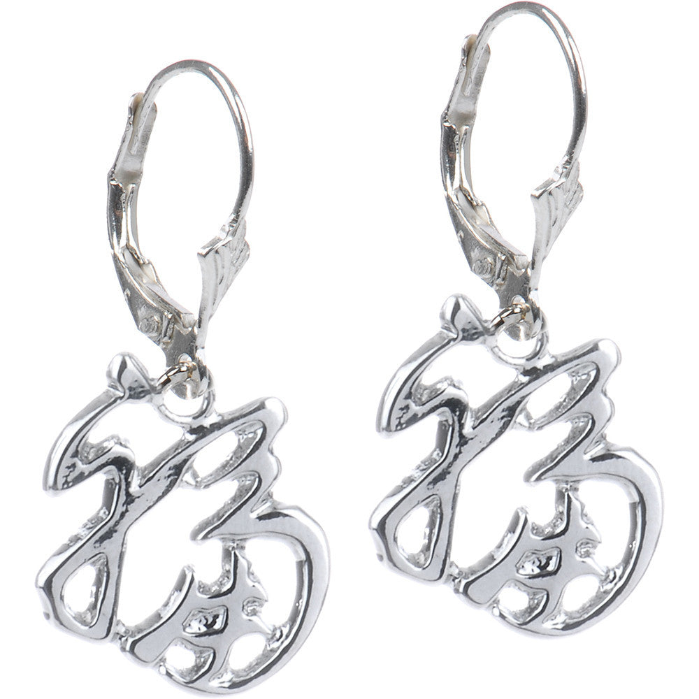 Silver Tone Luck Chinese Symbol Earrings
