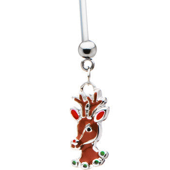 Stainless Steel Holiday Reindeer Pregnant Belly Ring