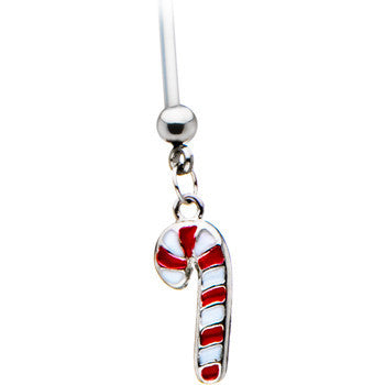 Stainless Steel Holiday Candy Cane Pregnant Belly Ring