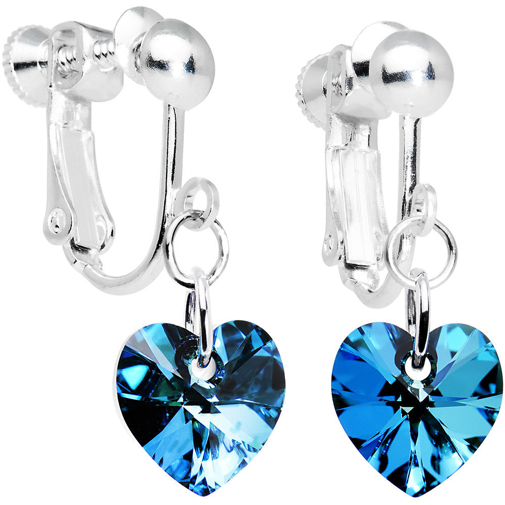 Bermuda Blue Heart Clip Earrings Created with Crystals