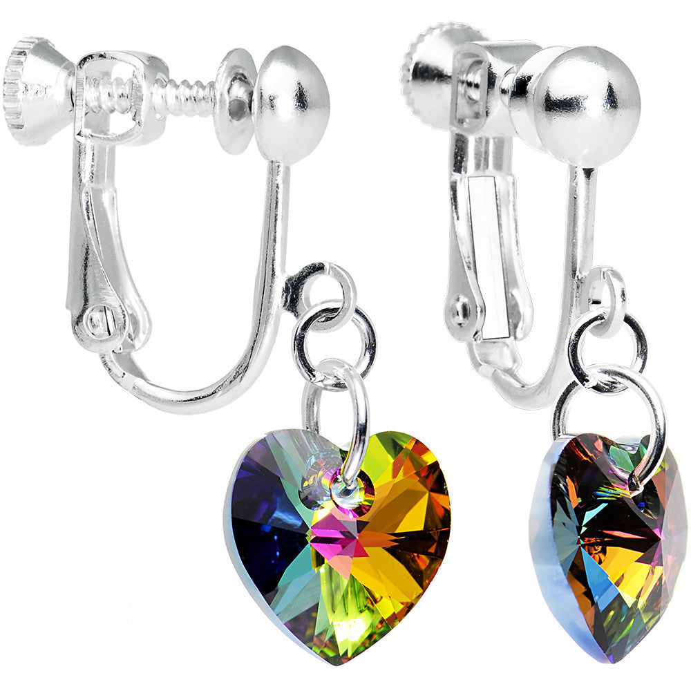 Light Vitrail Heart Clip Earrings Created with Crystals