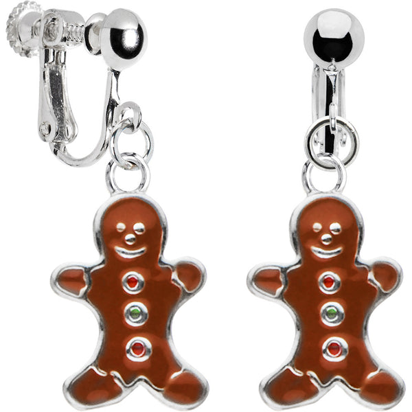Stainless Steel Gingerbread Man Clip Earrings