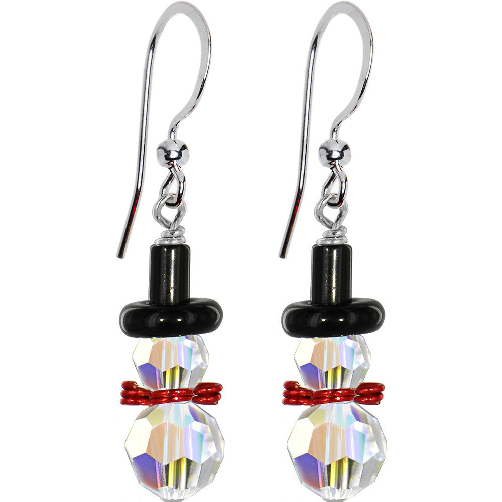 Handcrafted Snowman Earrings Created with Crystals