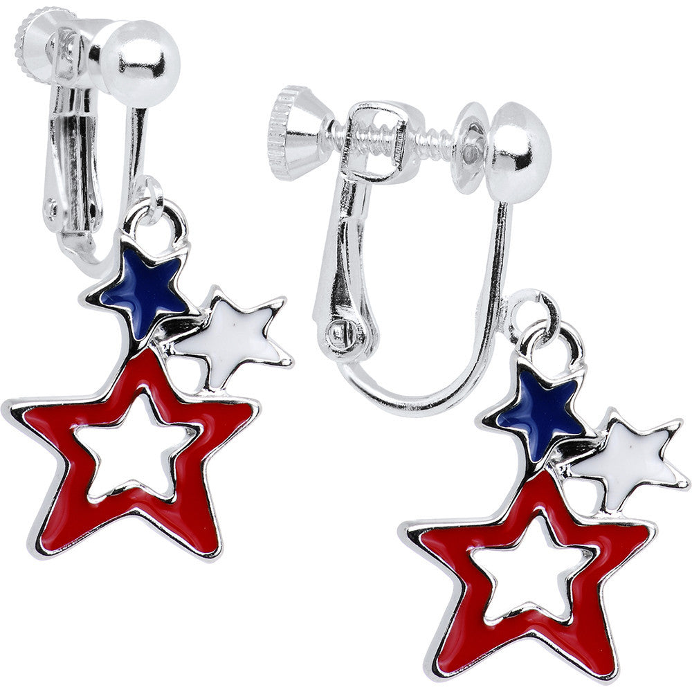 Patriotic Star Clip on Earrings