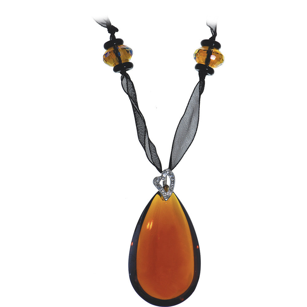 Handcrafted Amber Beauty Black Ribbon Pendant Necklace
