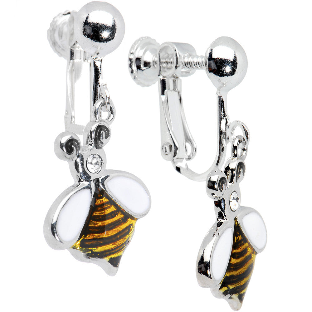 Handcrafted Bumble Bee Clip On Earrings