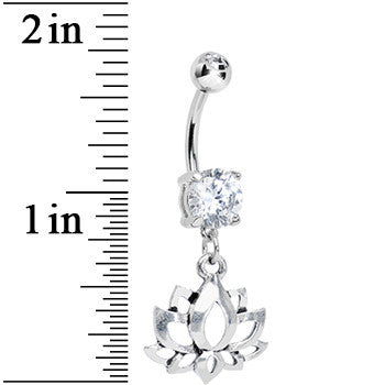 Clear Cubic Zirconia Heart of the Lotus Flower Dangle Belly Ring