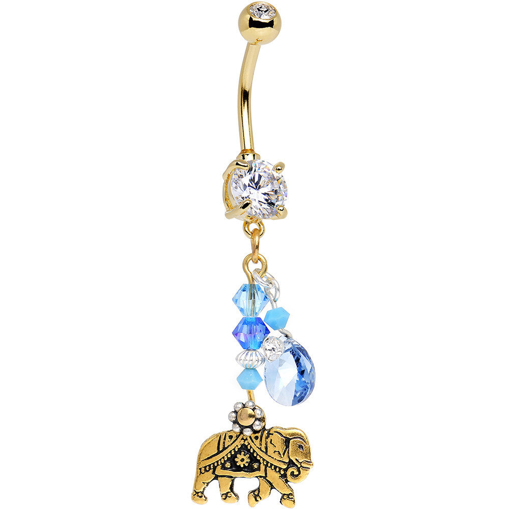 Handcrafted Elephant Dangle Belly Ring Created with Crystals
