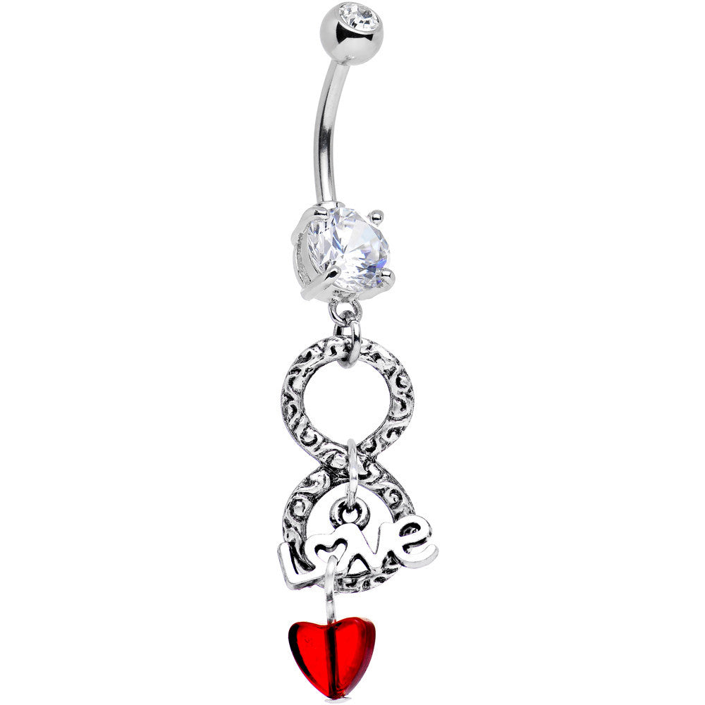 Handcrafted Clear Gem Red Heart Love Infinity Dangle Belly Ring