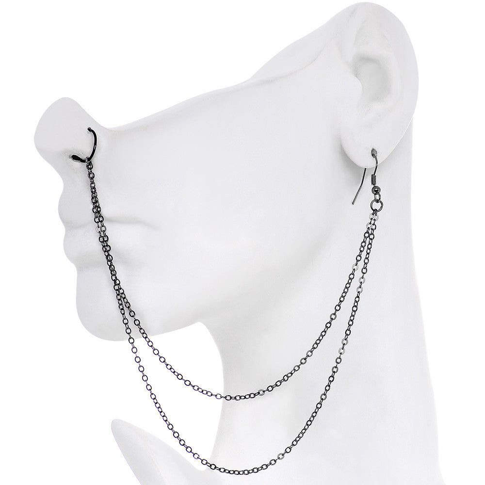 Handcrafted Pirate Booty Black Plated Ear to Nose Chain 20G 5/16