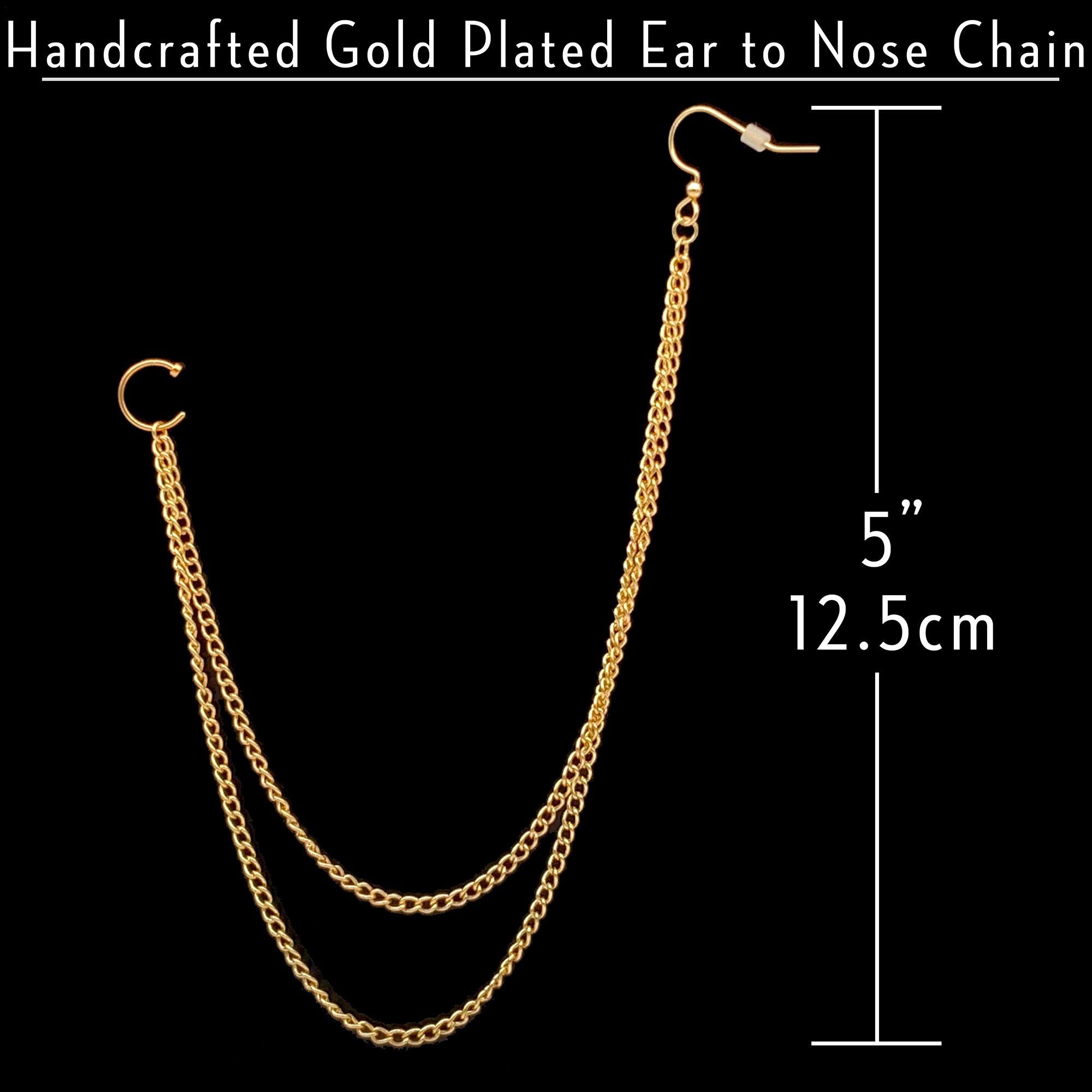 Handcrafted Pirate Booty Gold Plated Ear to Nose Chain 20 Gauge 5/16