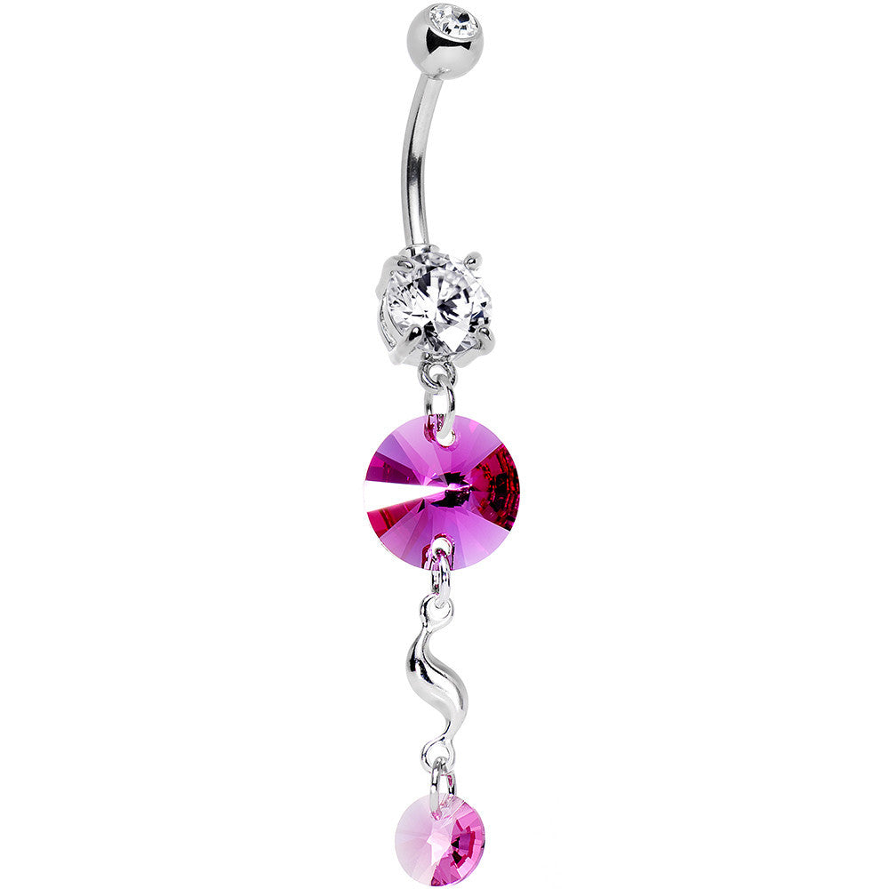 Handcrafted Pink Twist Drop Belly Ring Created with Crystals