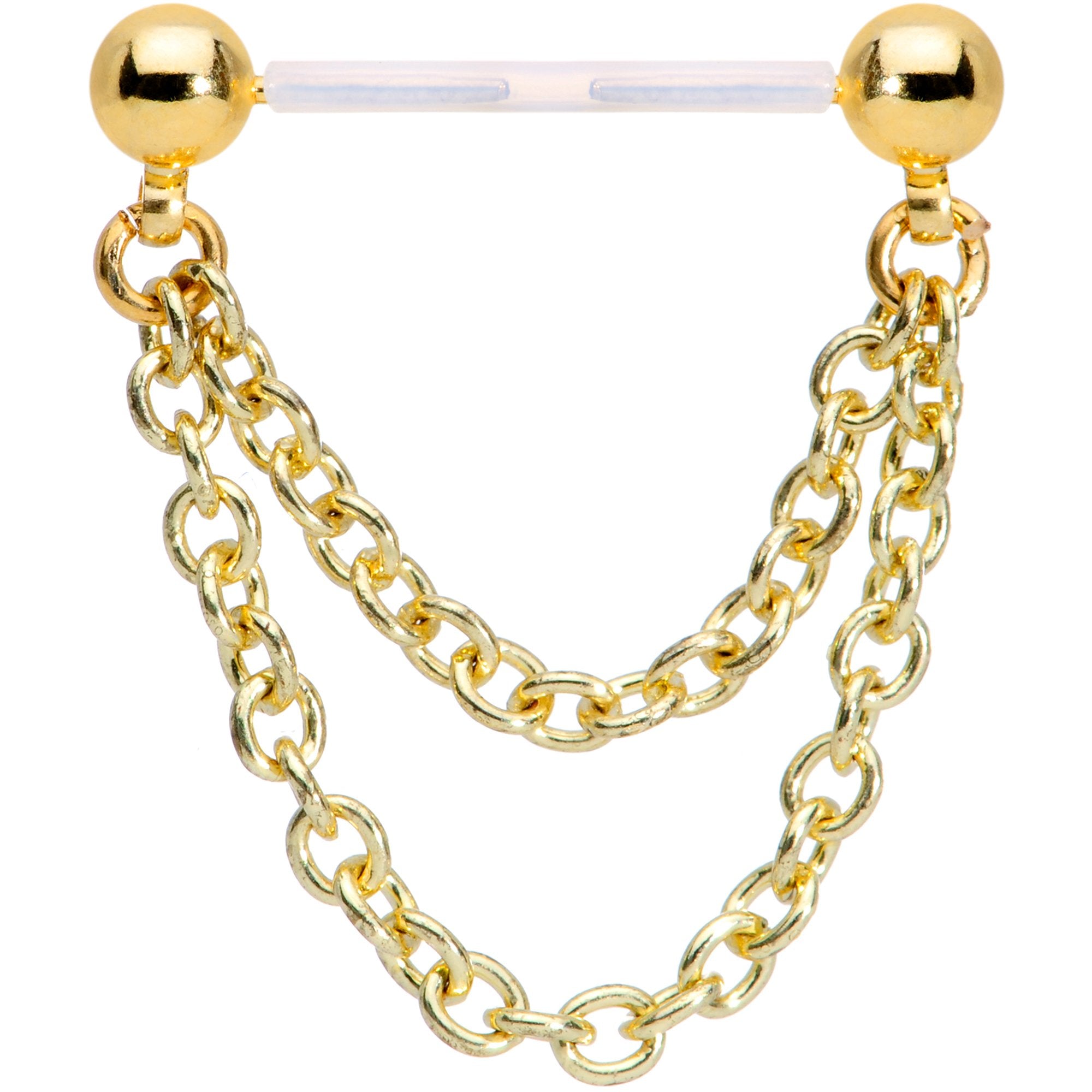 Handmade Acrylic PTFE Gold Tone Double Dangle Chain Septum Ring