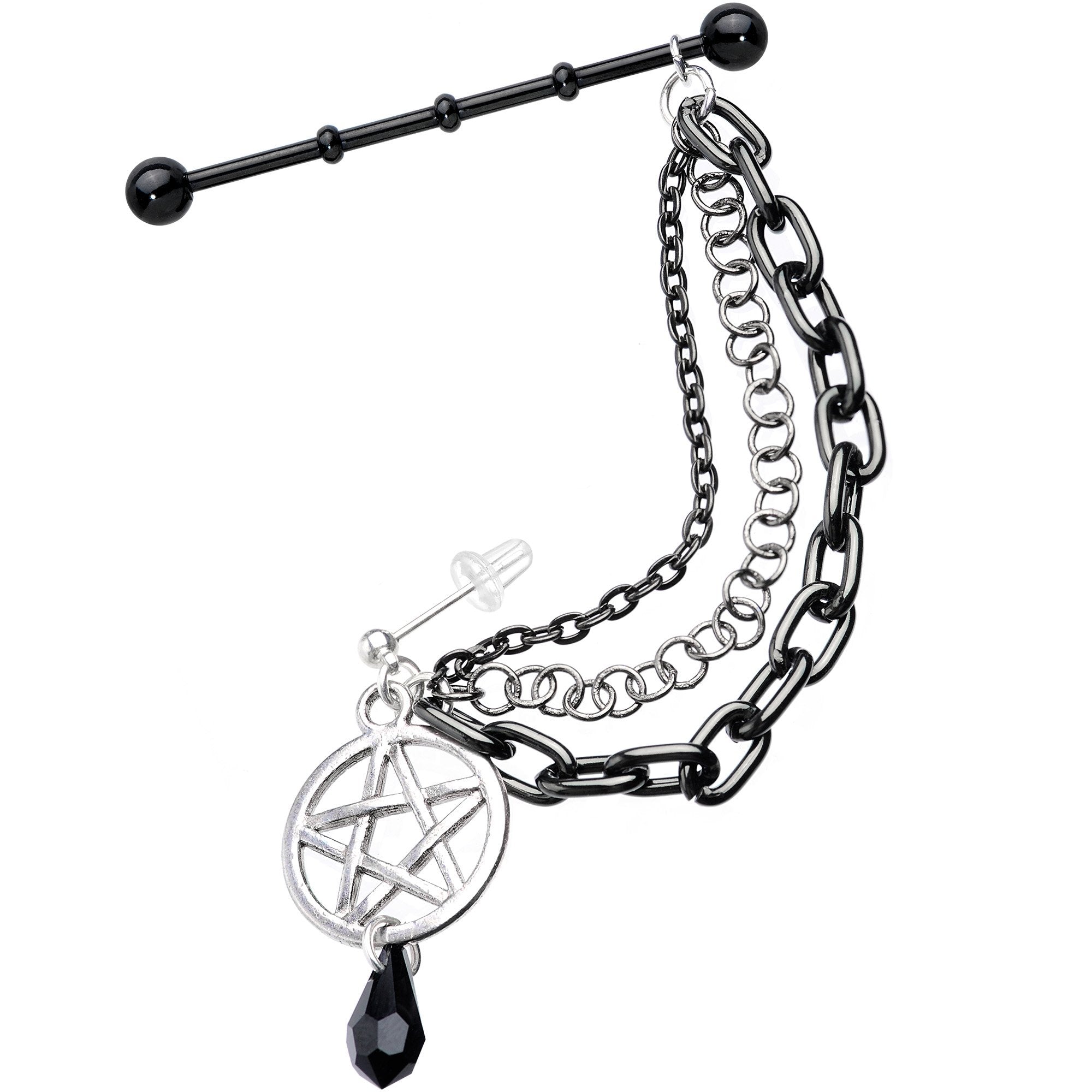 Pentagram Industrial Chain Earring Created with Crystals