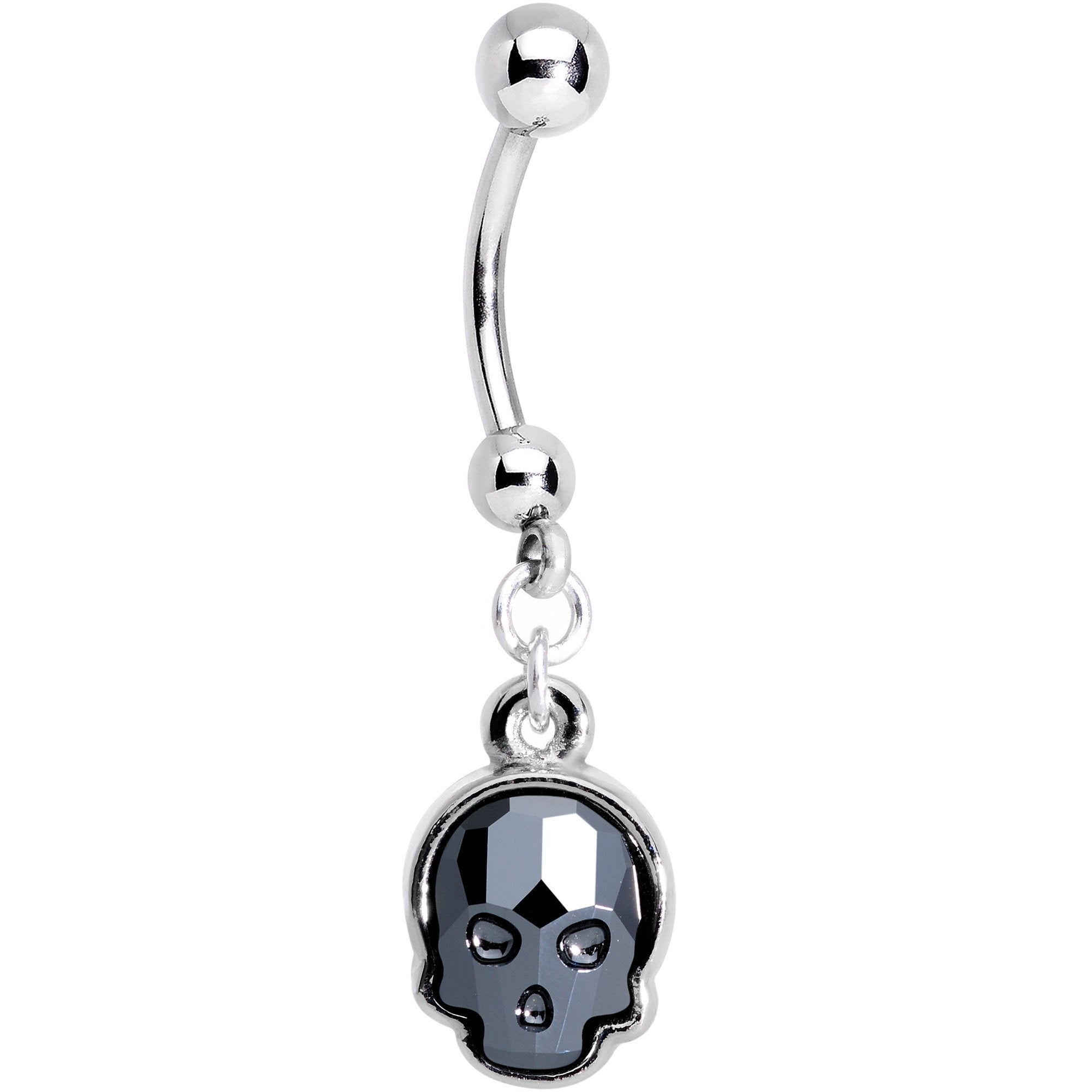 Handmade Sugar Skull Dangle Belly Ring Created with Crystals