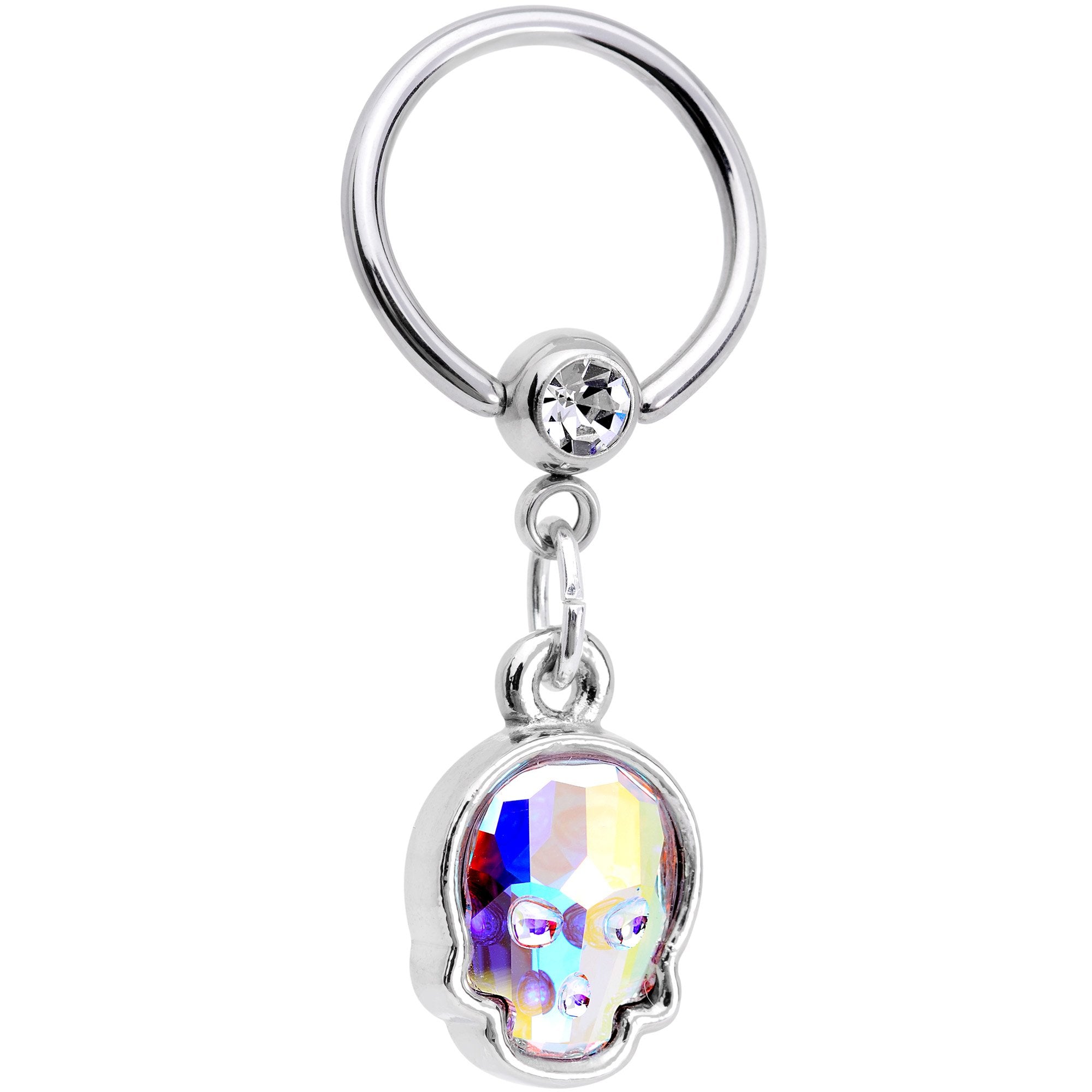 14G Aurora Sugar Skull BCR Captive Ring With Crystals