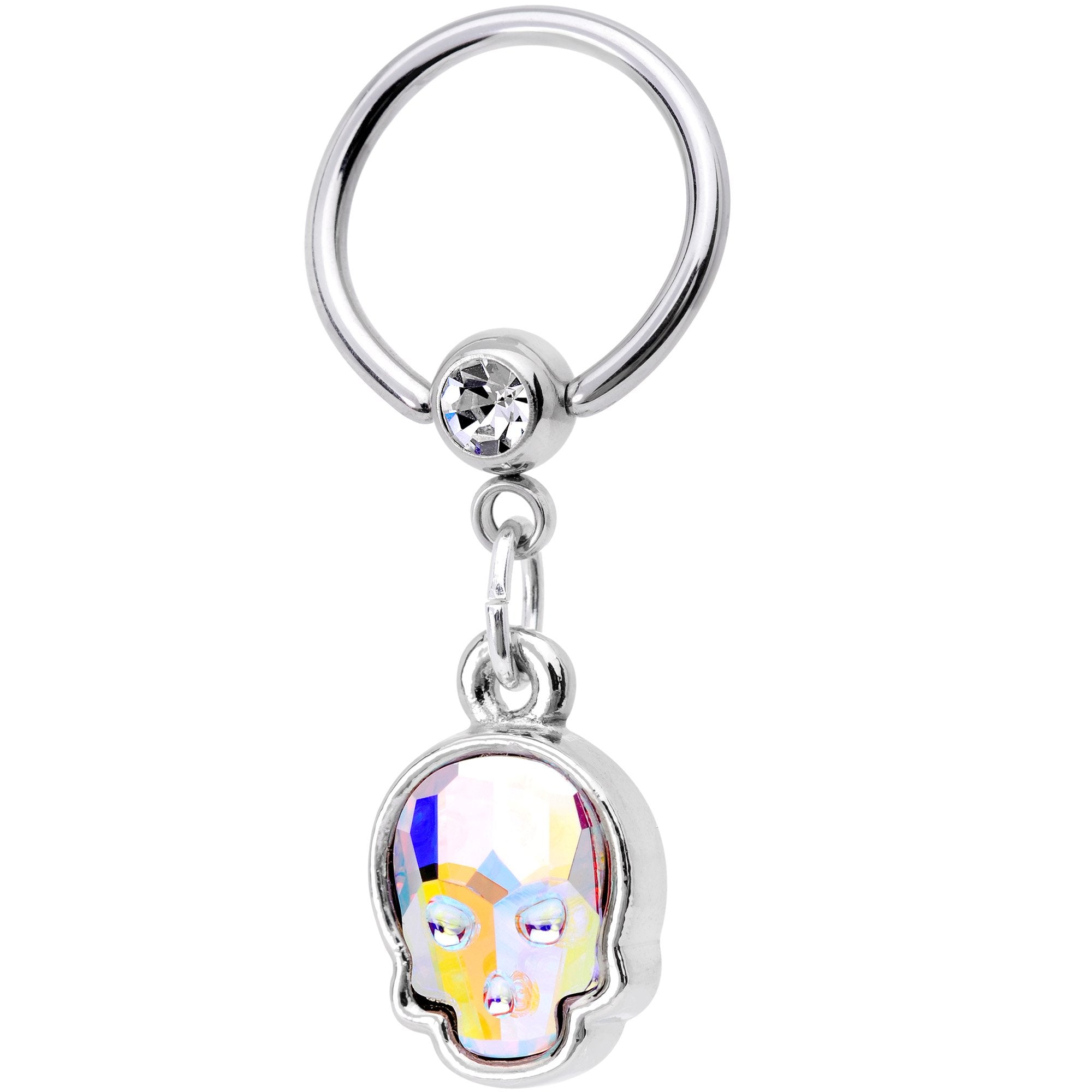 14G Aurora Sugar Skull BCR Captive Ring With Crystals