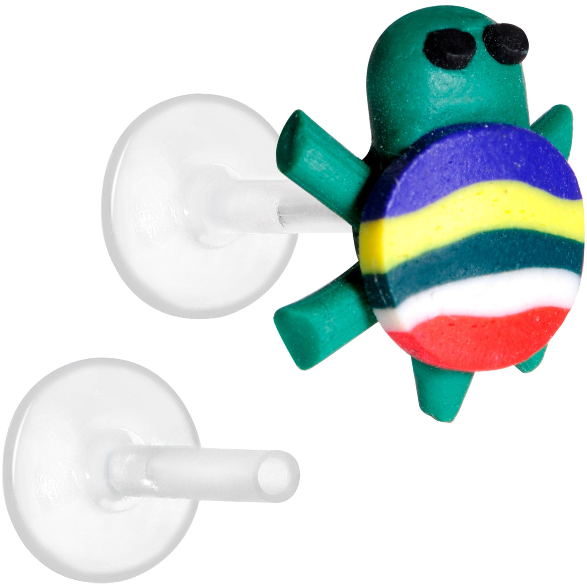 Handcrafted 1/4 5/16 Bioplast Rainbow Turtle Push In Cartilage Earring
