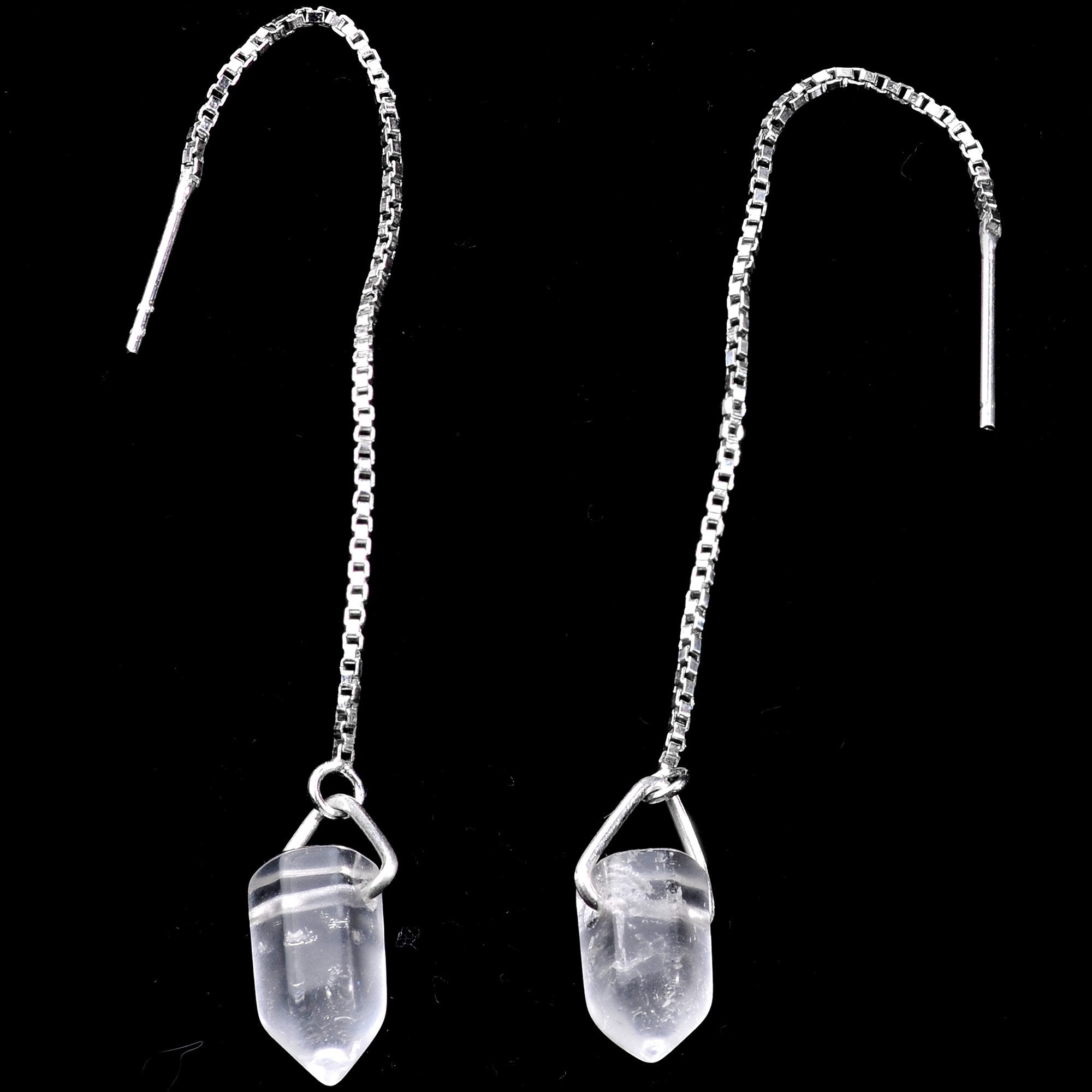 Handcrafted Clear Quartz  925 Sterling Silver Infinity Threader Earrings