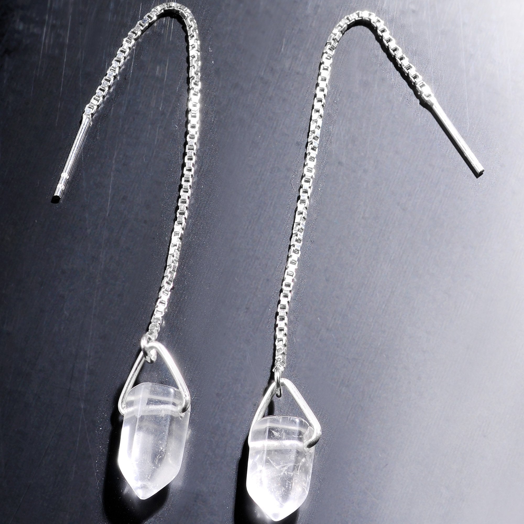 Handcrafted Clear Quartz  925 Sterling Silver Infinity Threader Earrings