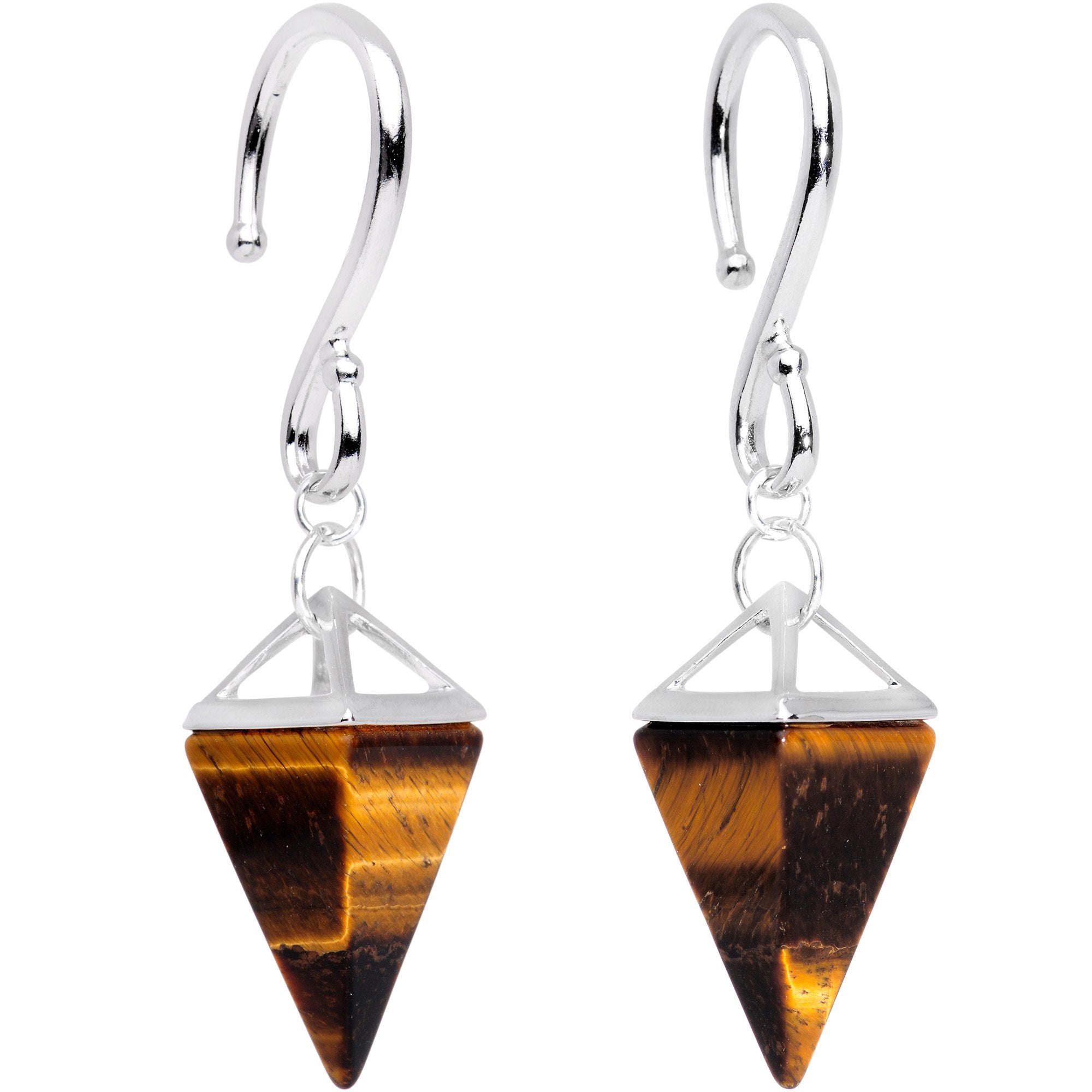 Handcrafted Silver Plated Tiger Eye Stone Pyramid Ear Weights
