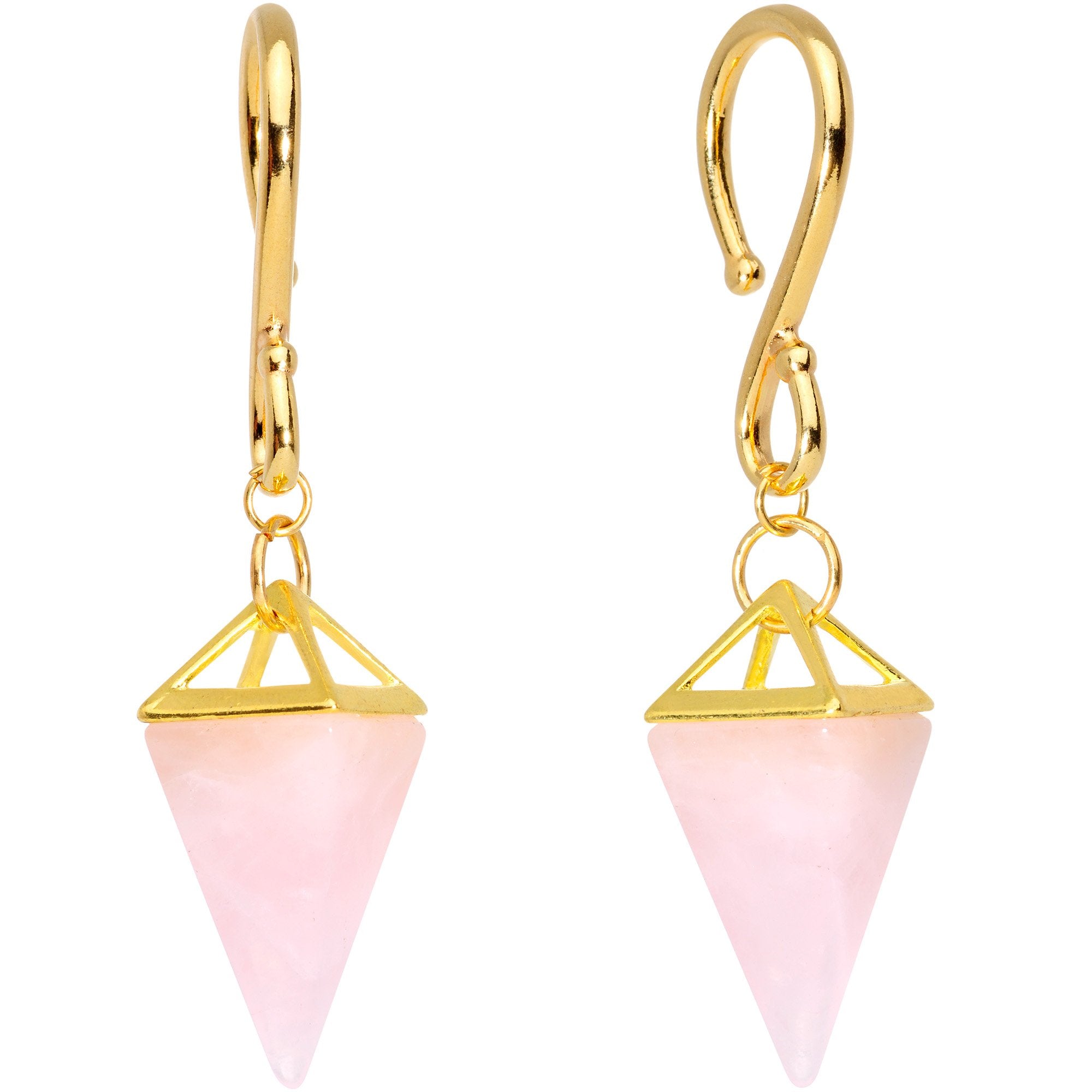 Handcrafted Gold Plated Rose Flower Quartz Stone Pyramid Ear Weights