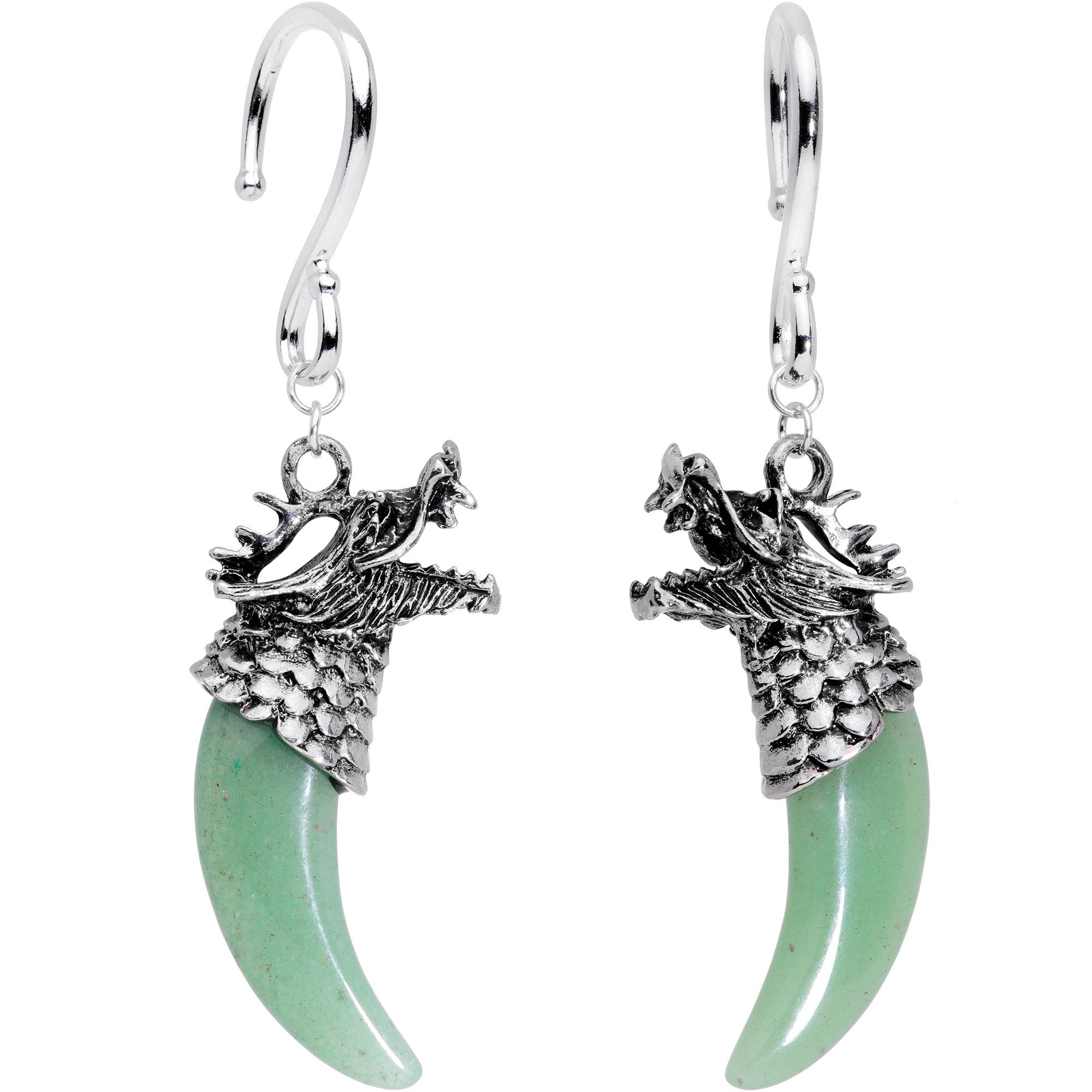 Handcrafted Green Agate Dragon Tooth Ear Weights