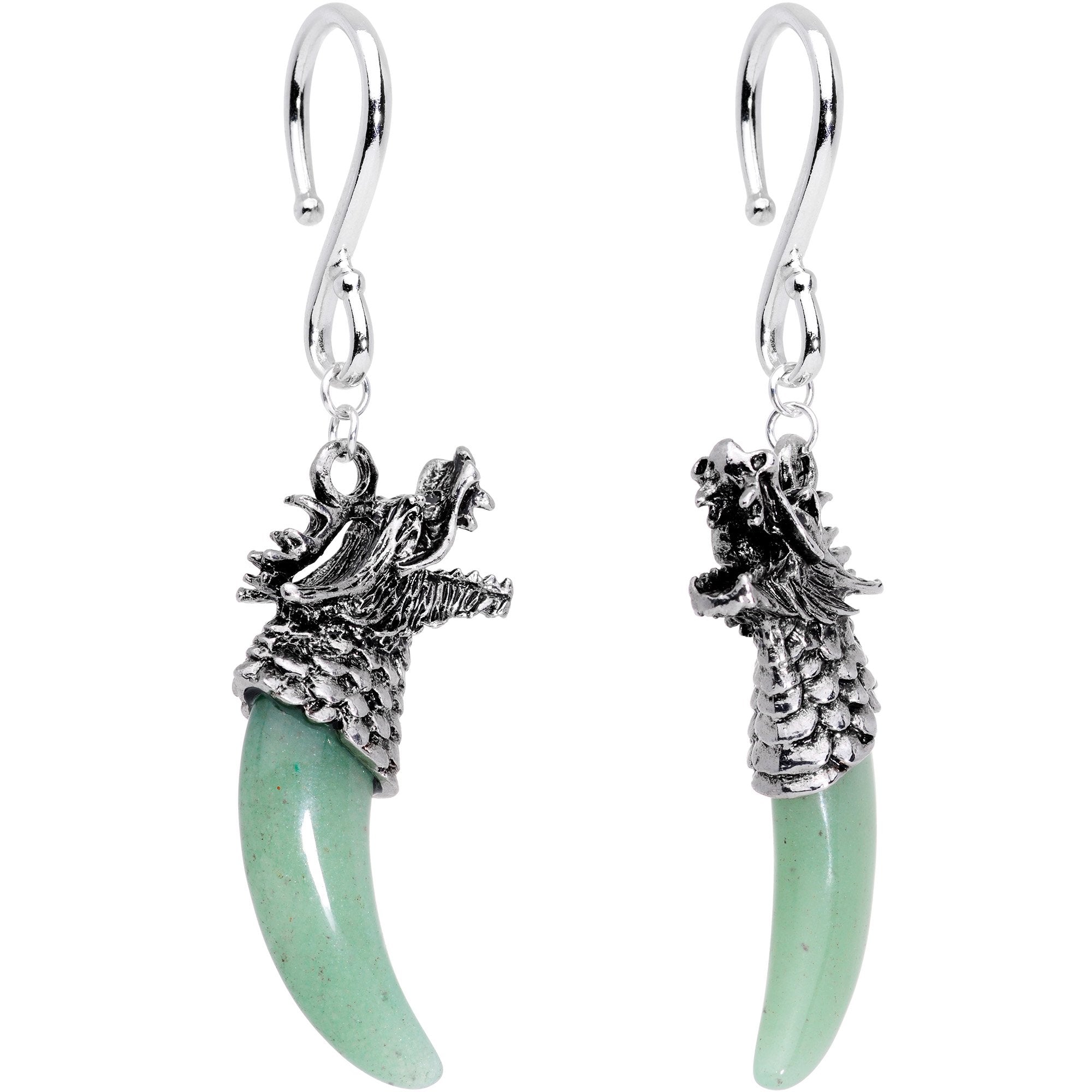 Handcrafted Green Agate Dragon Tooth Ear Weights