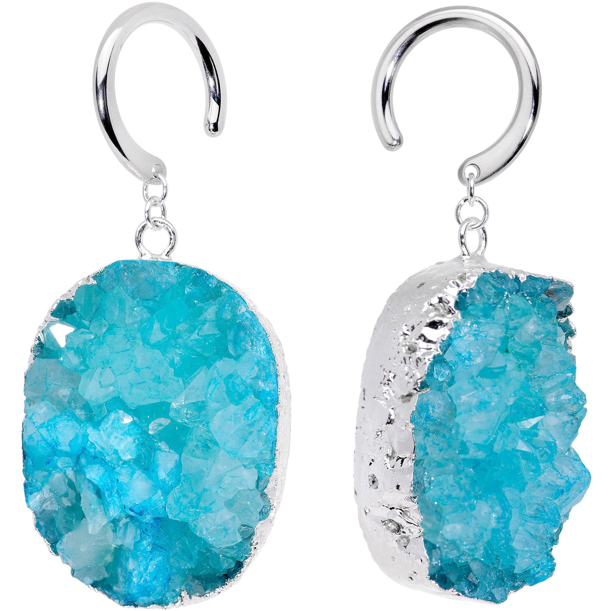 Handcrafted Steel Nautical Blue Natural Druzy Agate Ear Weights