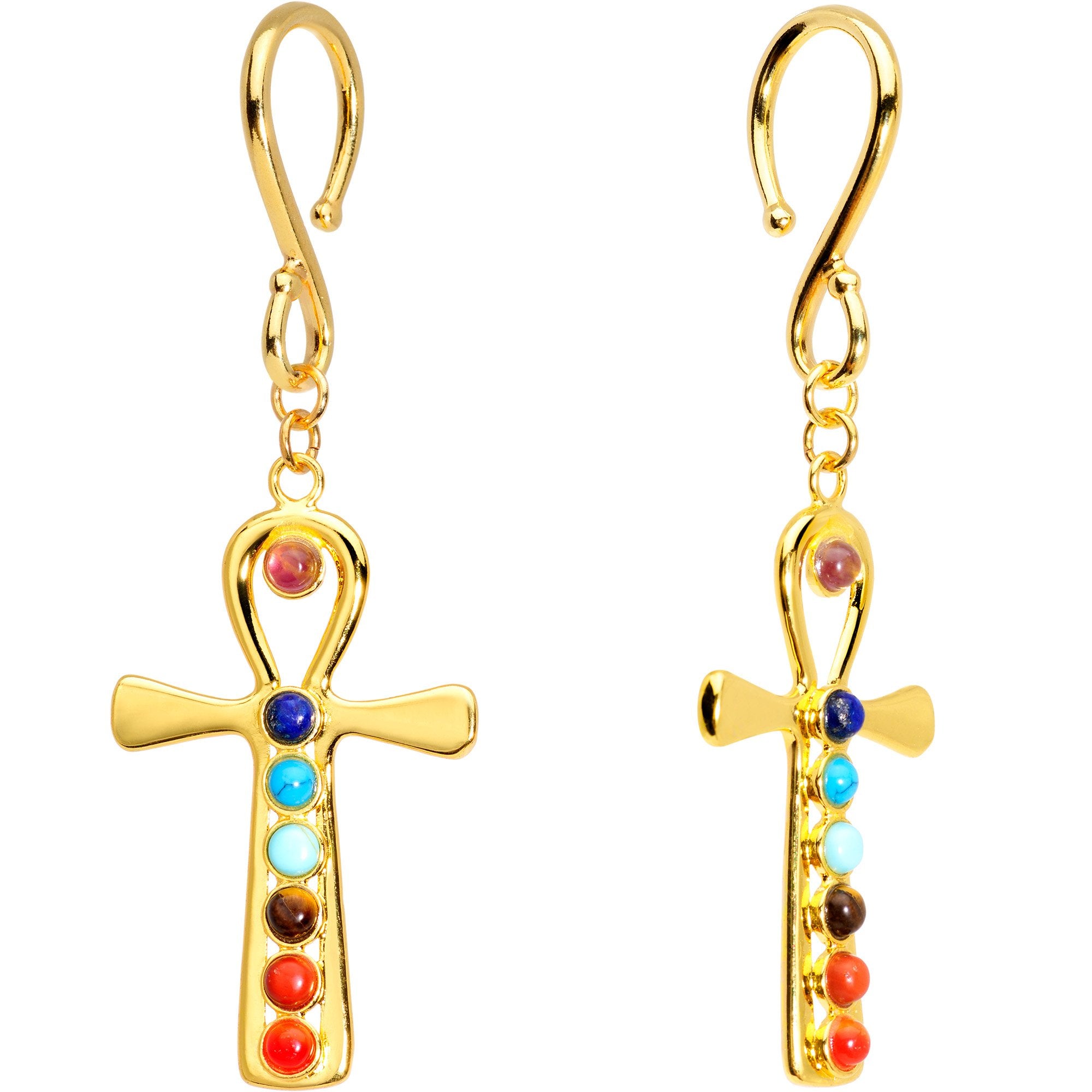 Handcrafted Gold Plated Balanced Life Chakra Ankh Ear Weights