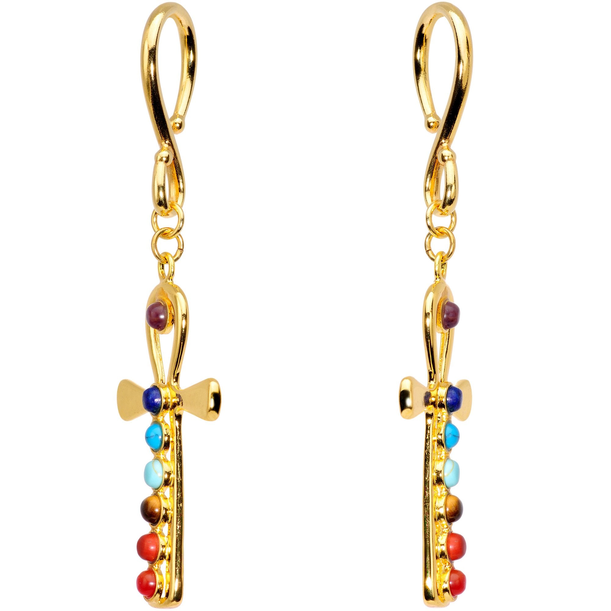 Handcrafted Gold Plated Balanced Life Chakra Ankh Ear Weights