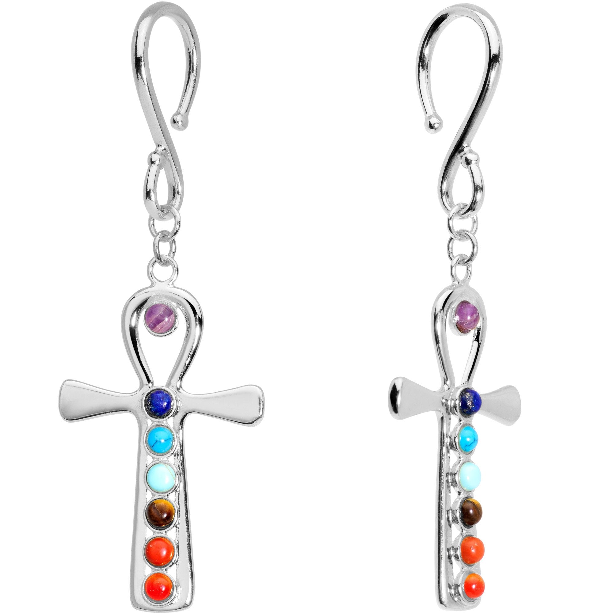 Handcrafted Steel Balanced Life Chakra Ankh Ear Weights