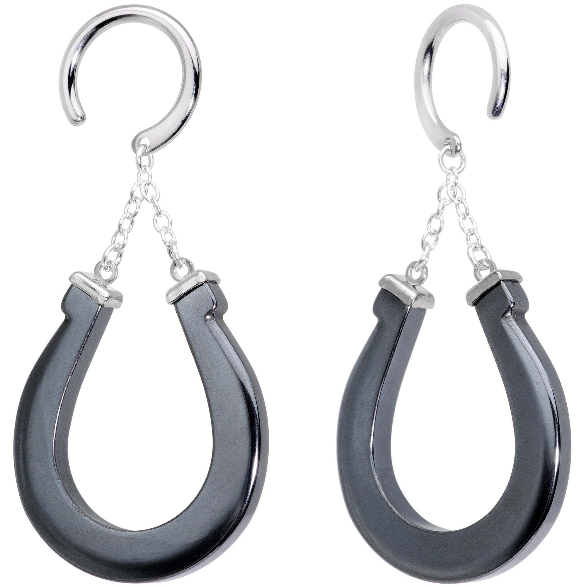 Handcrafted Steel Black Hematite Horseshoe Chain Ear Weights