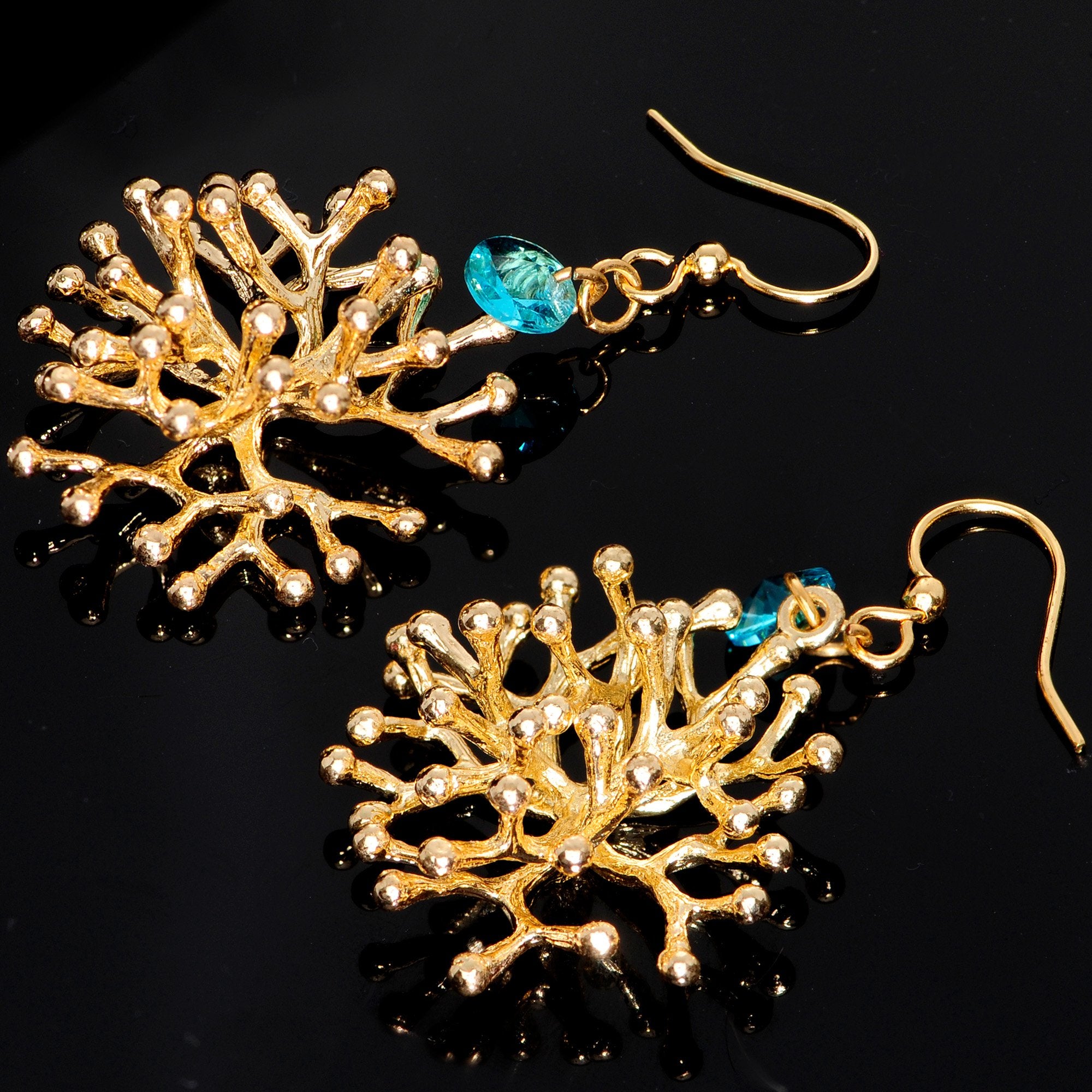 Handmade Sea Coral Fishhook Earrings Created with Crystals