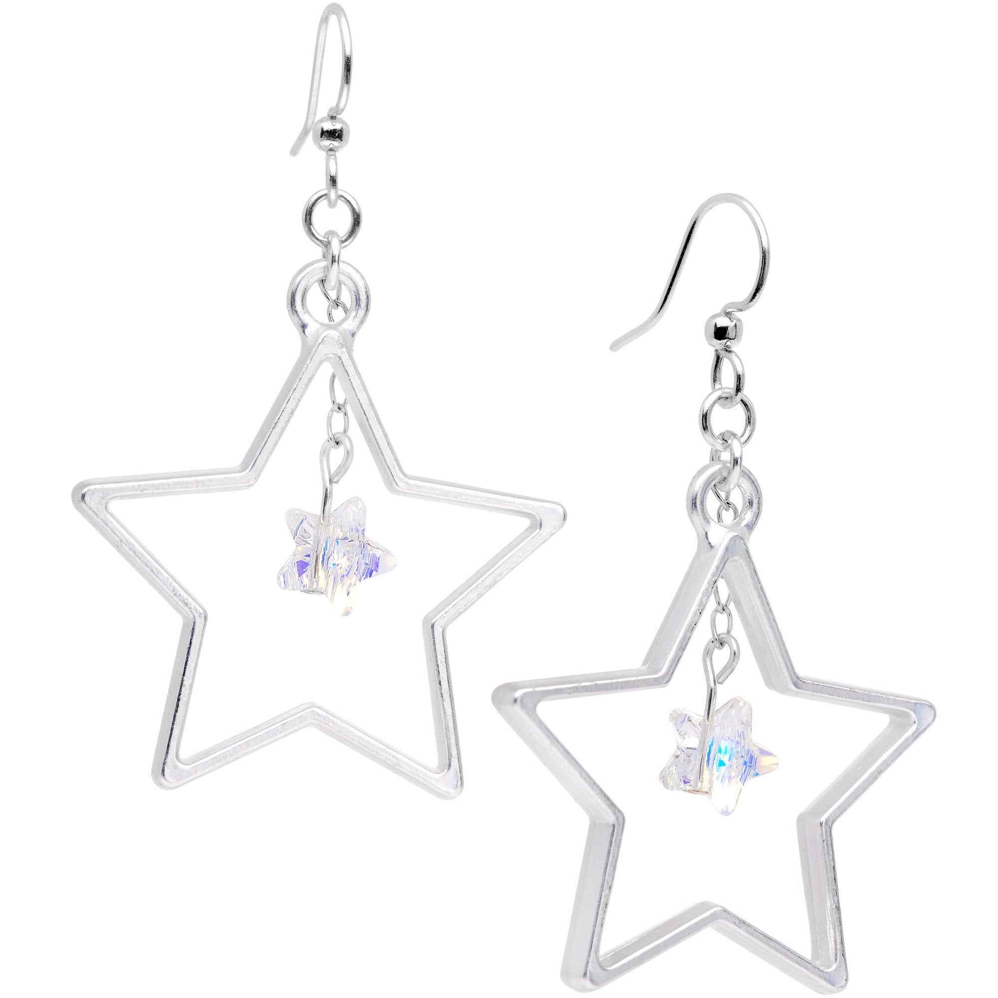 Handcrafted Big Star Dangle Earrings Created with Crystals