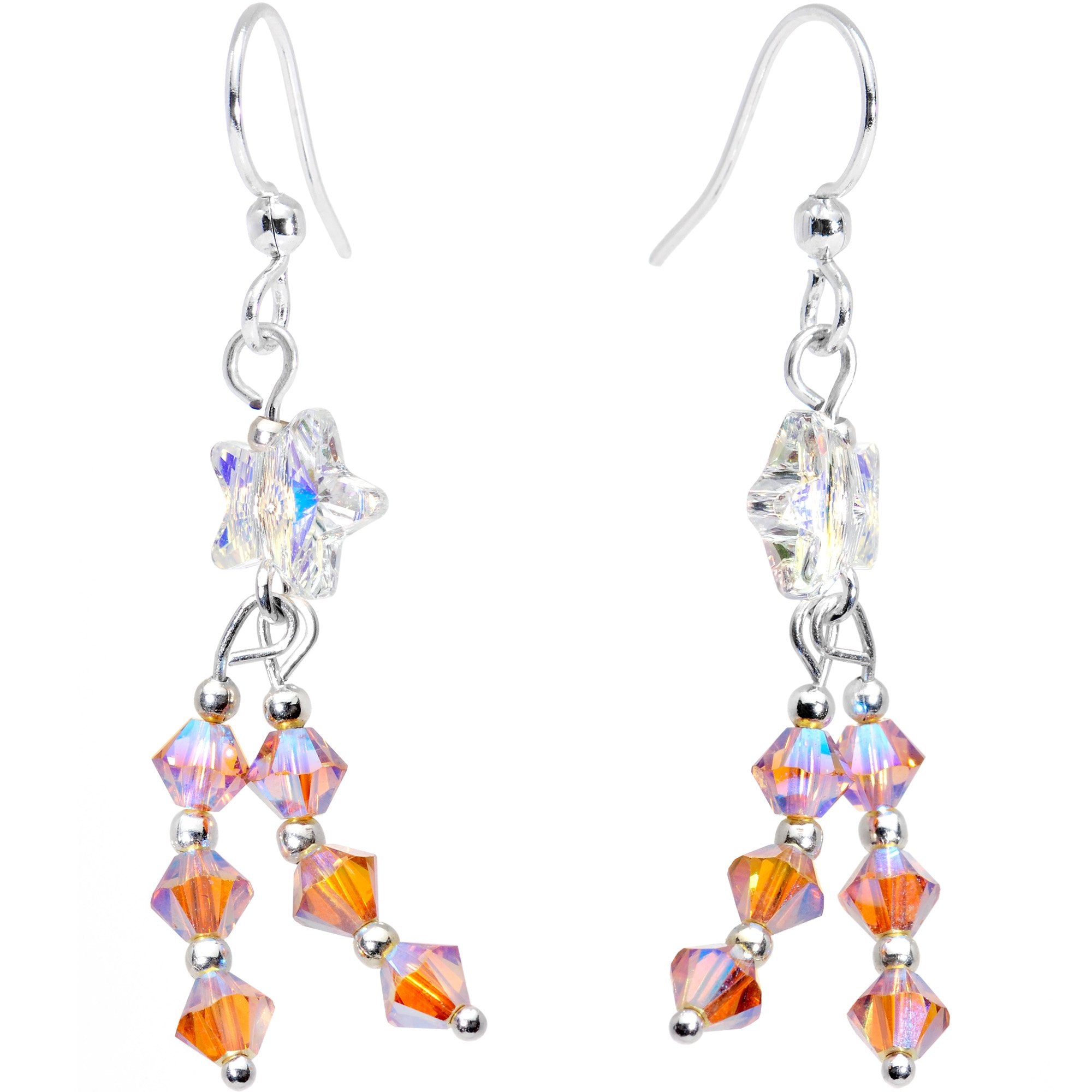 Handcrafted Star Trail Dangle Earrings Created with Crystals