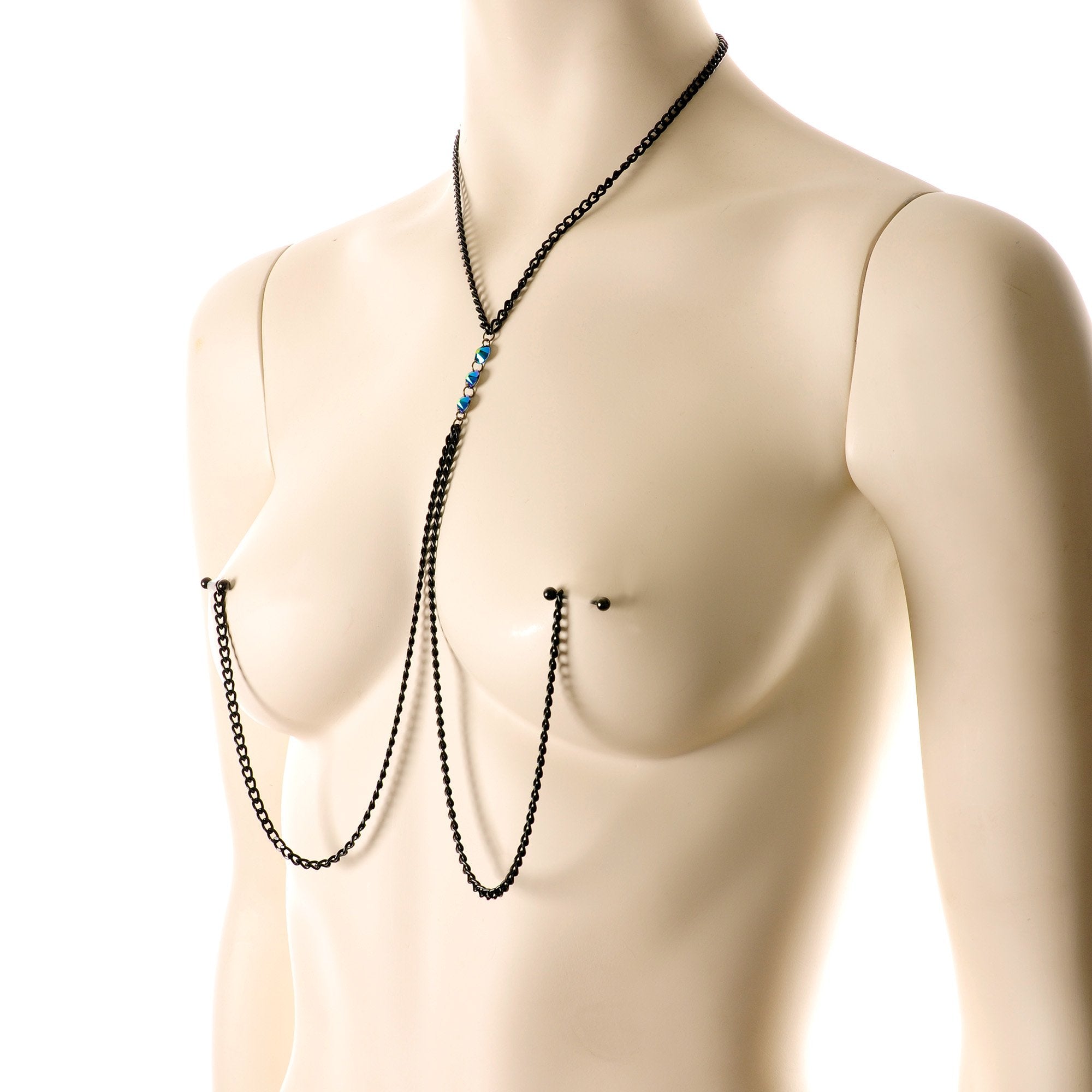 Gothic Black Necklace to Nipple Chain Created with Crystals