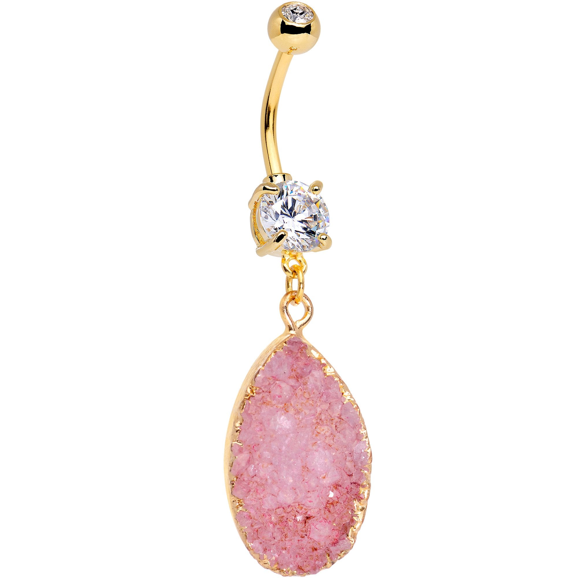 Handmade Pink Agate Dangle Belly Ring Created with Crystals