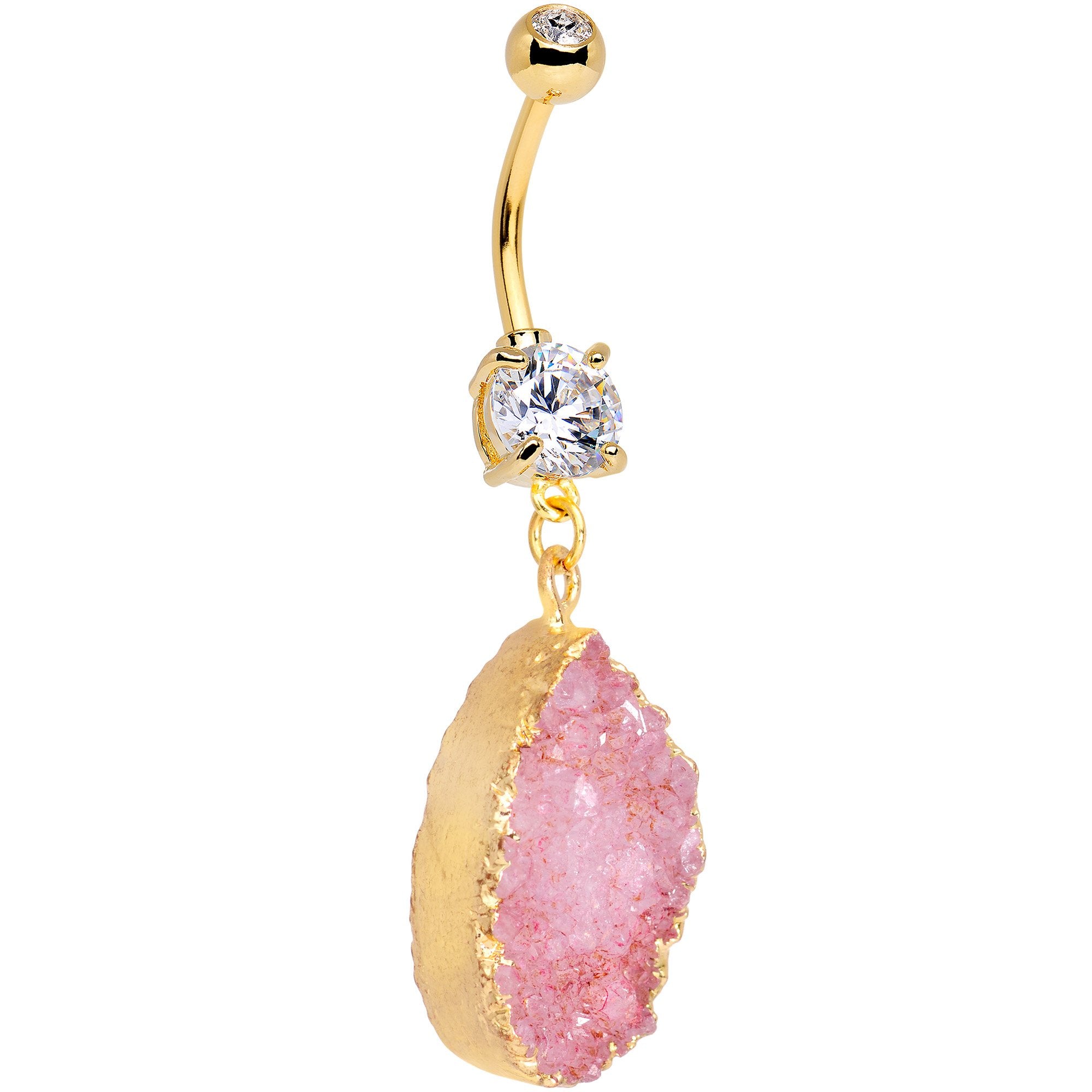 Handmade Pink Agate Dangle Belly Ring Created with Crystals
