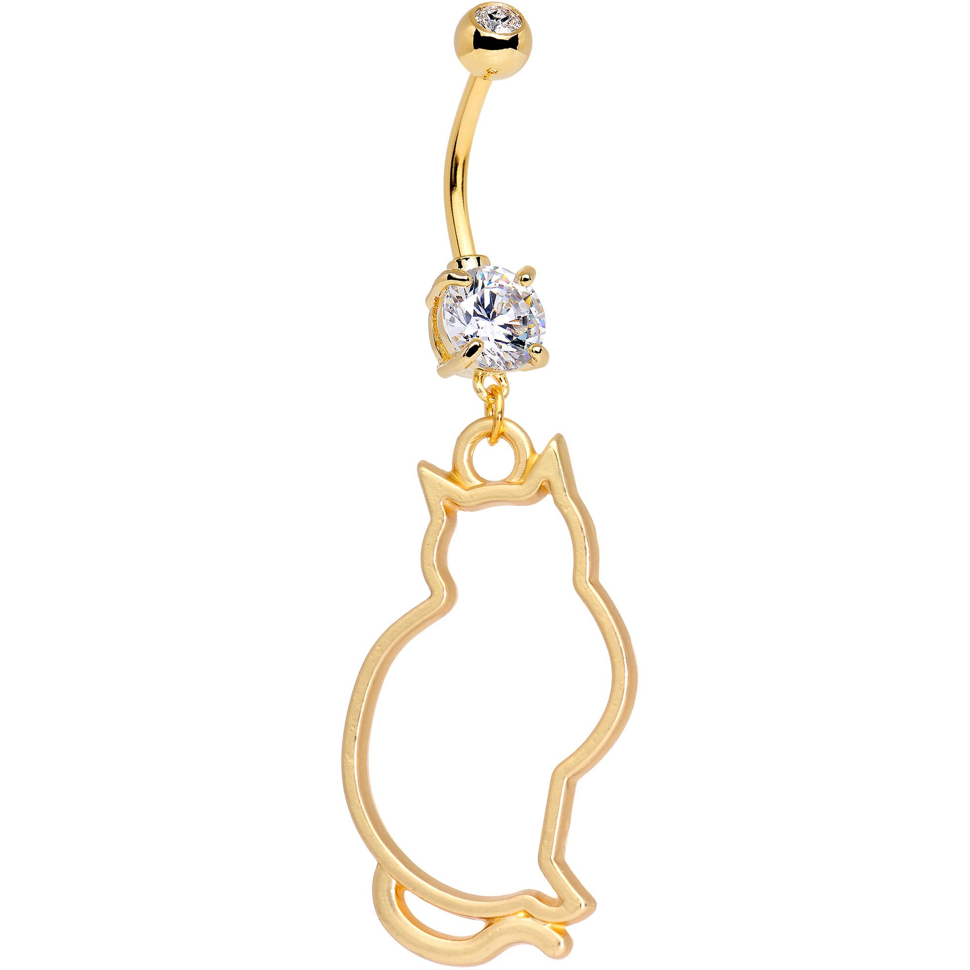 Handcrafted Gold Tone Anodized Kitty Cat Silhouette Dangle Belly Ring
