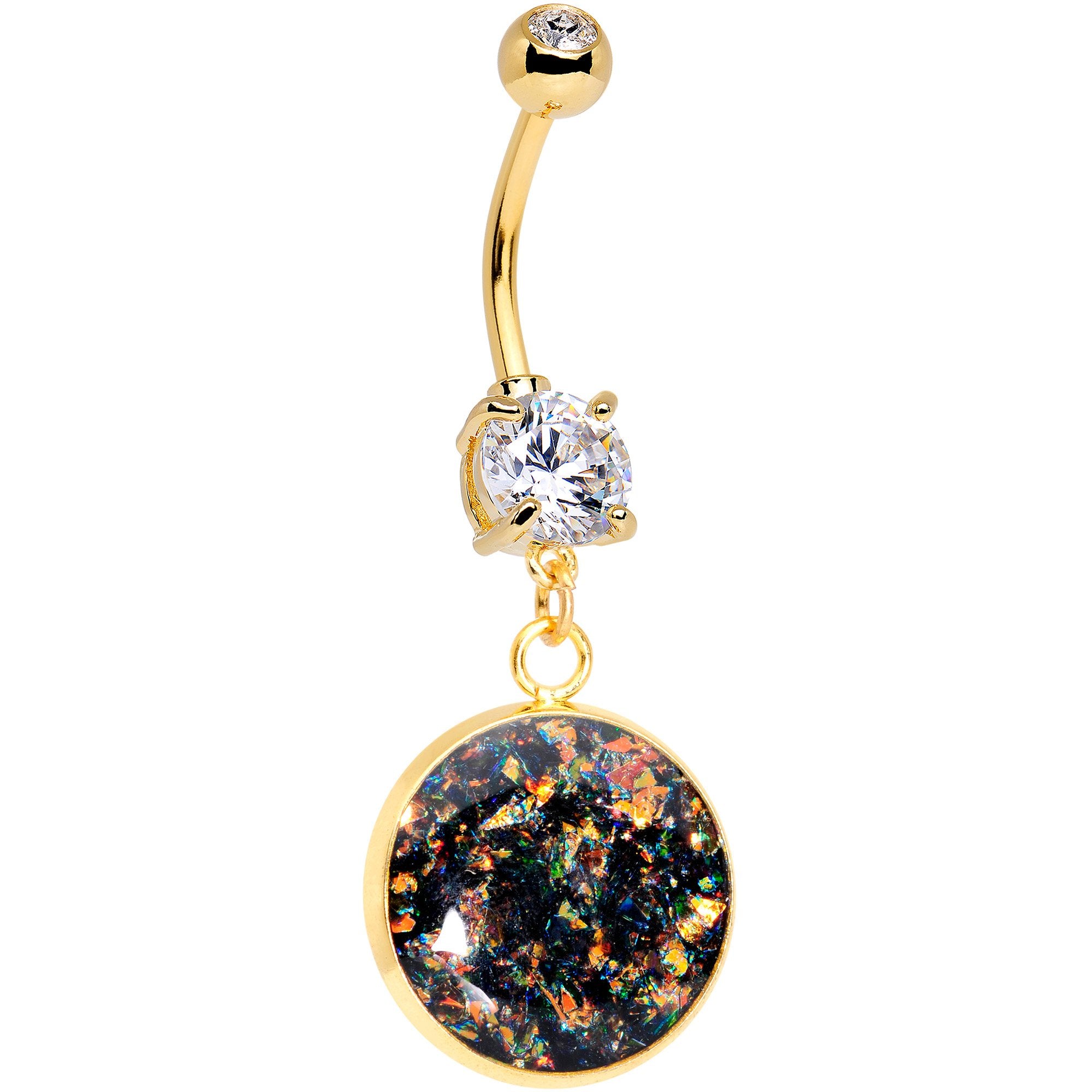 Handcrafted Black Faux Opal Gold Plated Big Deal Dangle Belly Ring