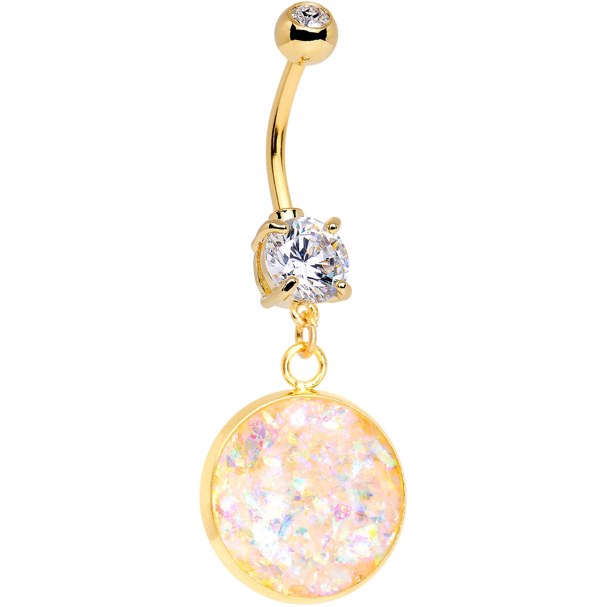 Handcrafted White Faux Opal Gold Plated Big Deal Dangle Belly Ring