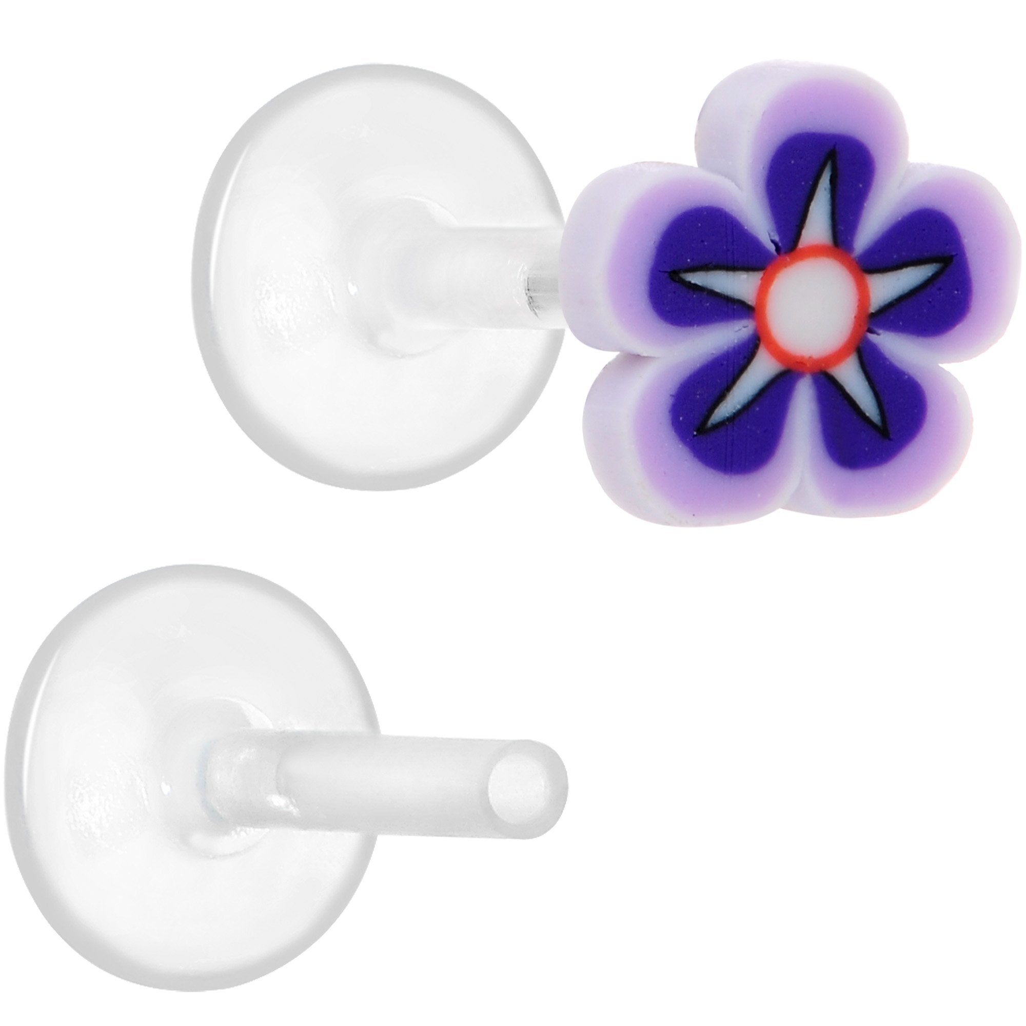 Handmade 1/4 5/16 Bioplast Purple Flower Push In Cartilage Earring
