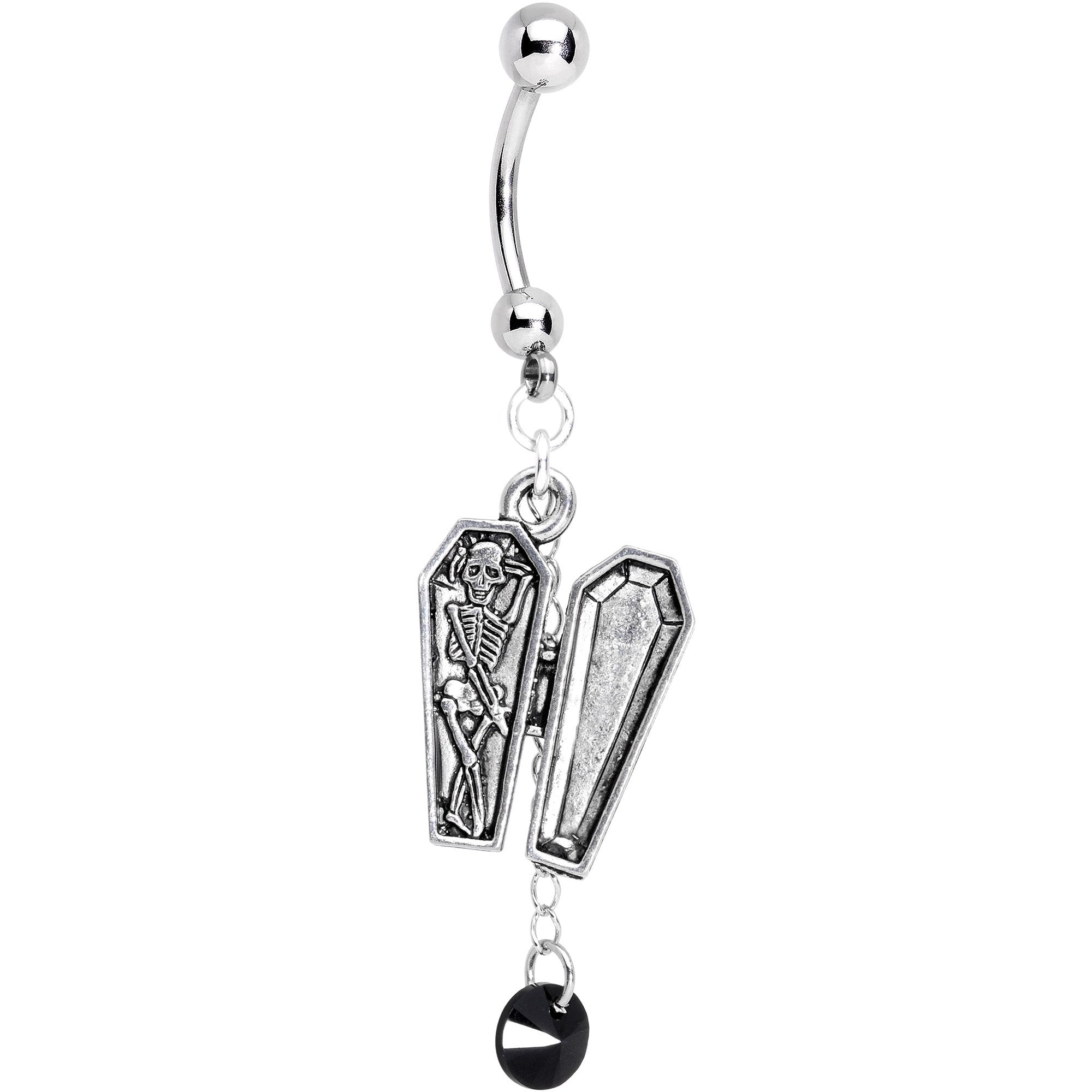 Handcrafted Coffin Dangle Belly Ring Created with Crystals
